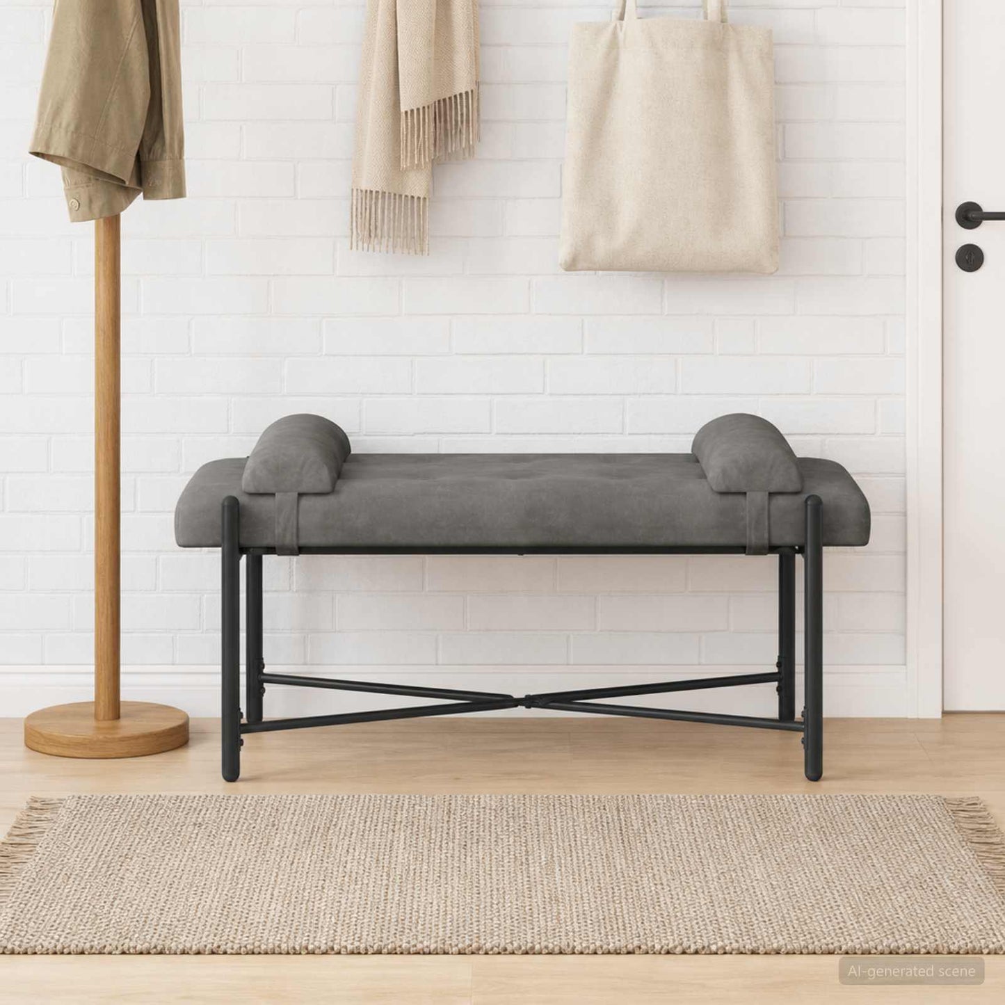 Knopfgepolsterte Bank mit Kissen Dunkelgrau 110 x 40 x 46 cm