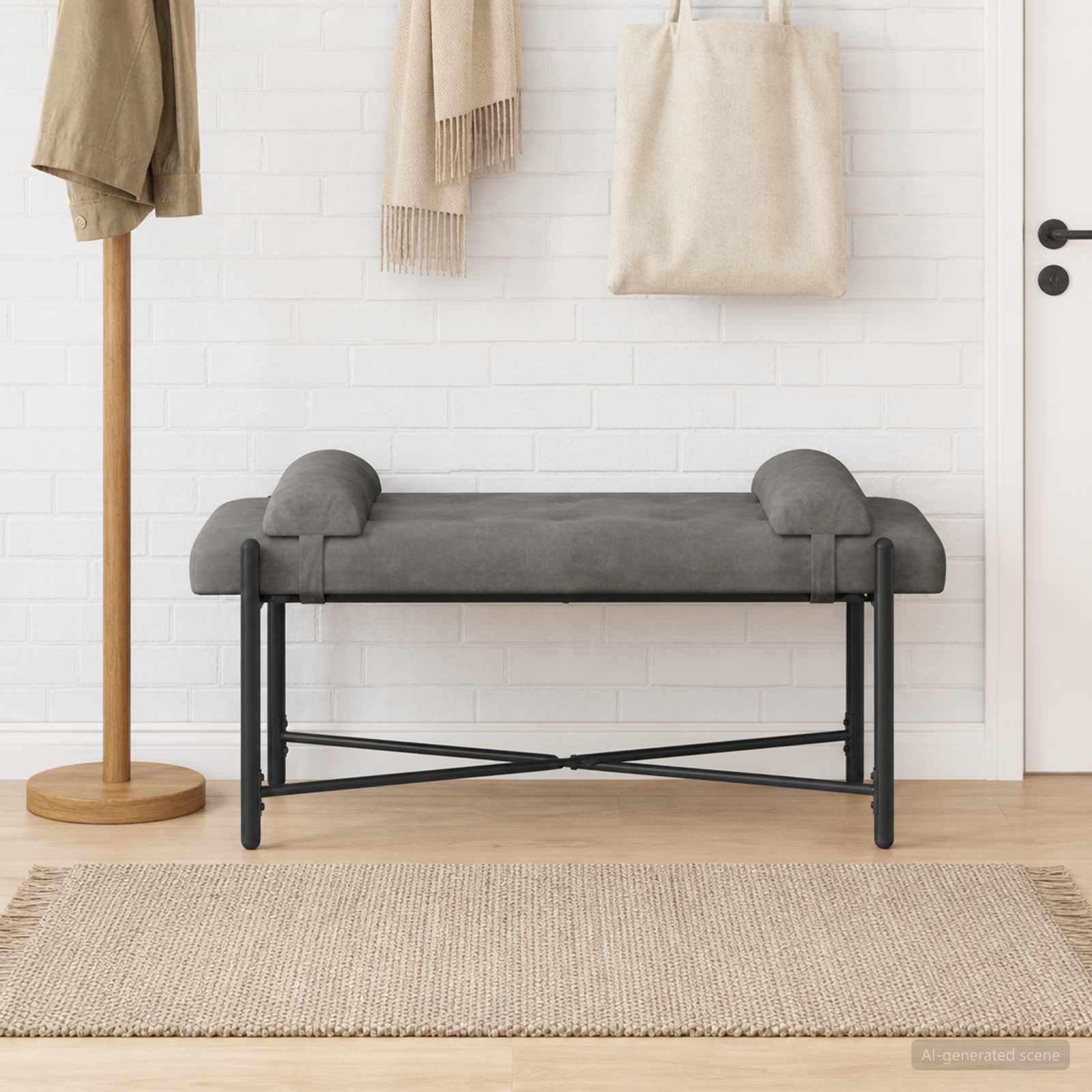 Knopfgepolsterte Bank mit Kissen Dunkelgrau 110 x 40 x 46 cm