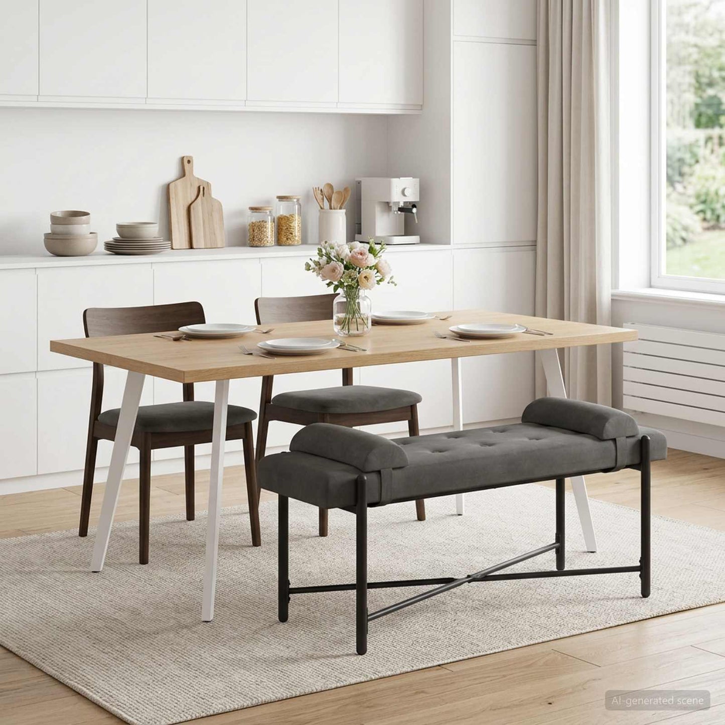 Knopfgepolsterte Bank mit Kissen Dunkelgrau 110 x 40 x 46 cm