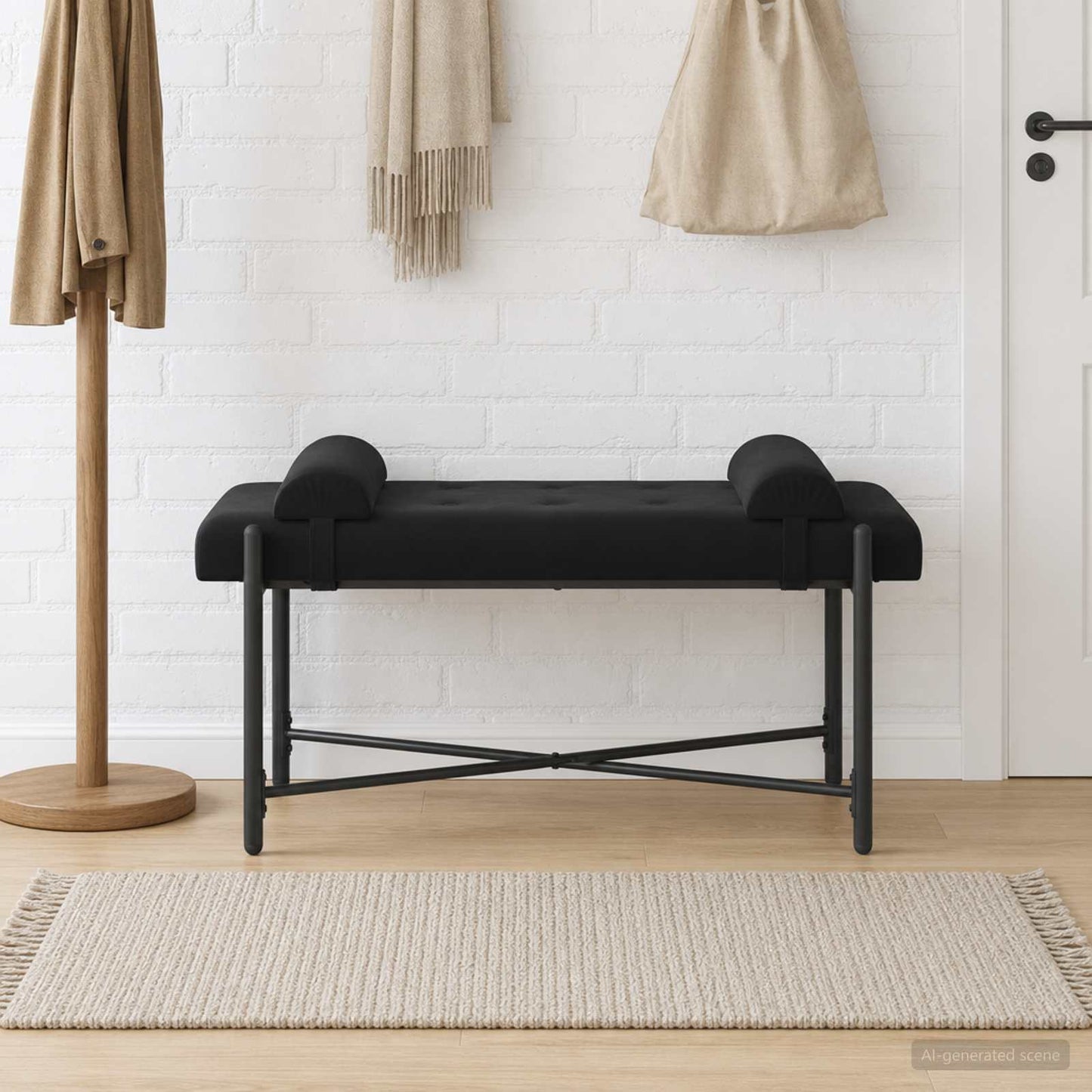 Knopfgepolsterte Bank mit Kissen Schwarz 110 x 40 x 46 cm Samt