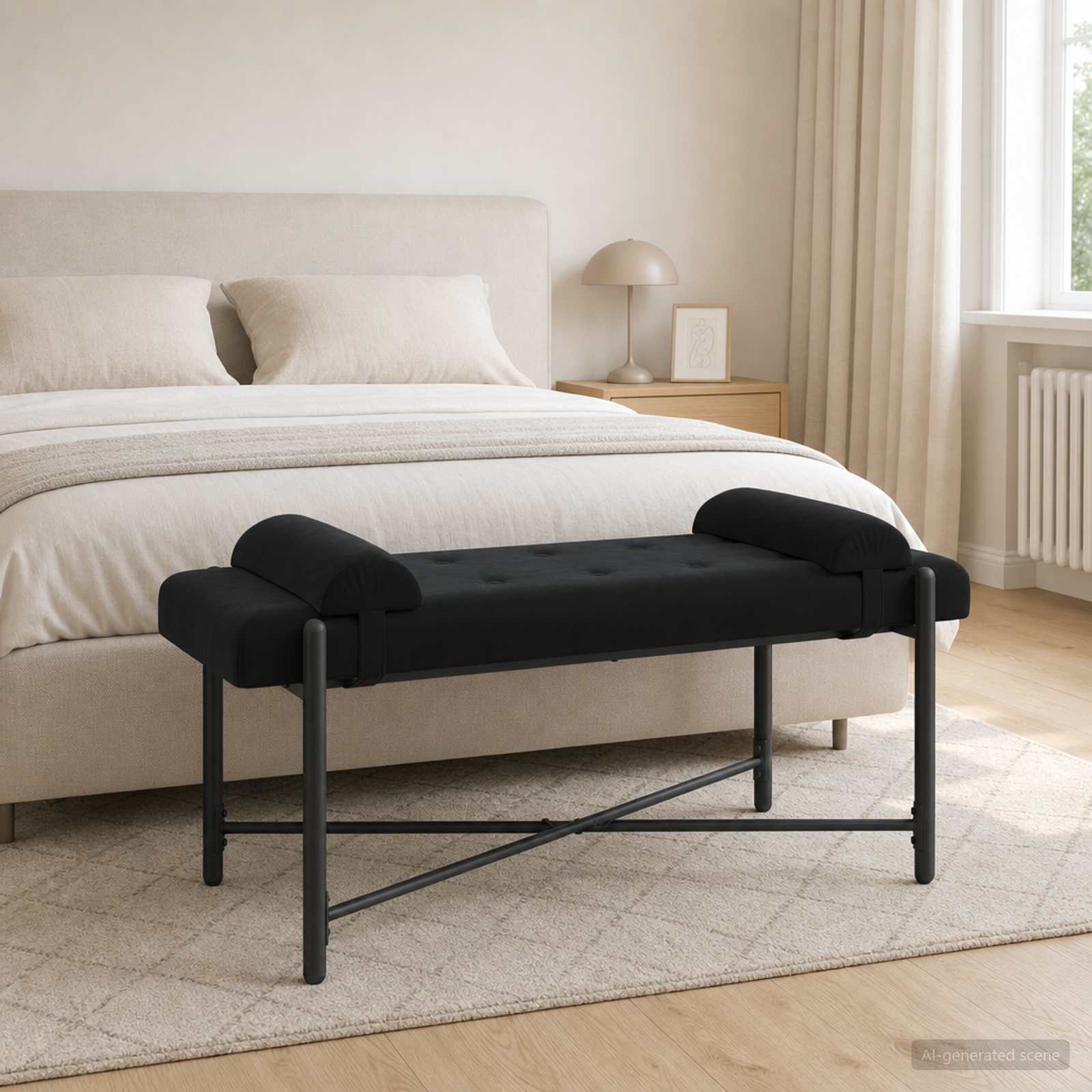Knopfgepolsterte Bank mit Kissen Schwarz 110 x 40 x 46 cm Samt