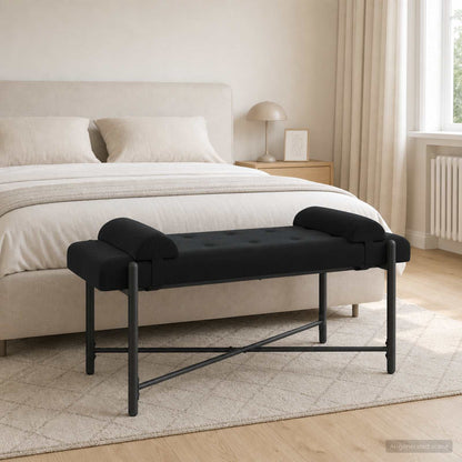 Knopfgepolsterte Bank mit Kissen Schwarz 110 x 40 x 46 cm Samt