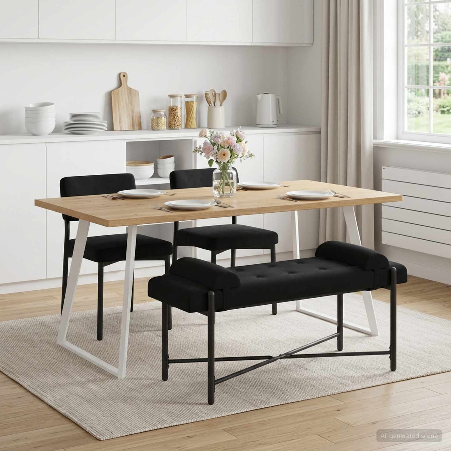 Knopfgepolsterte Bank mit Kissen Schwarz 110 x 40 x 46 cm Samt