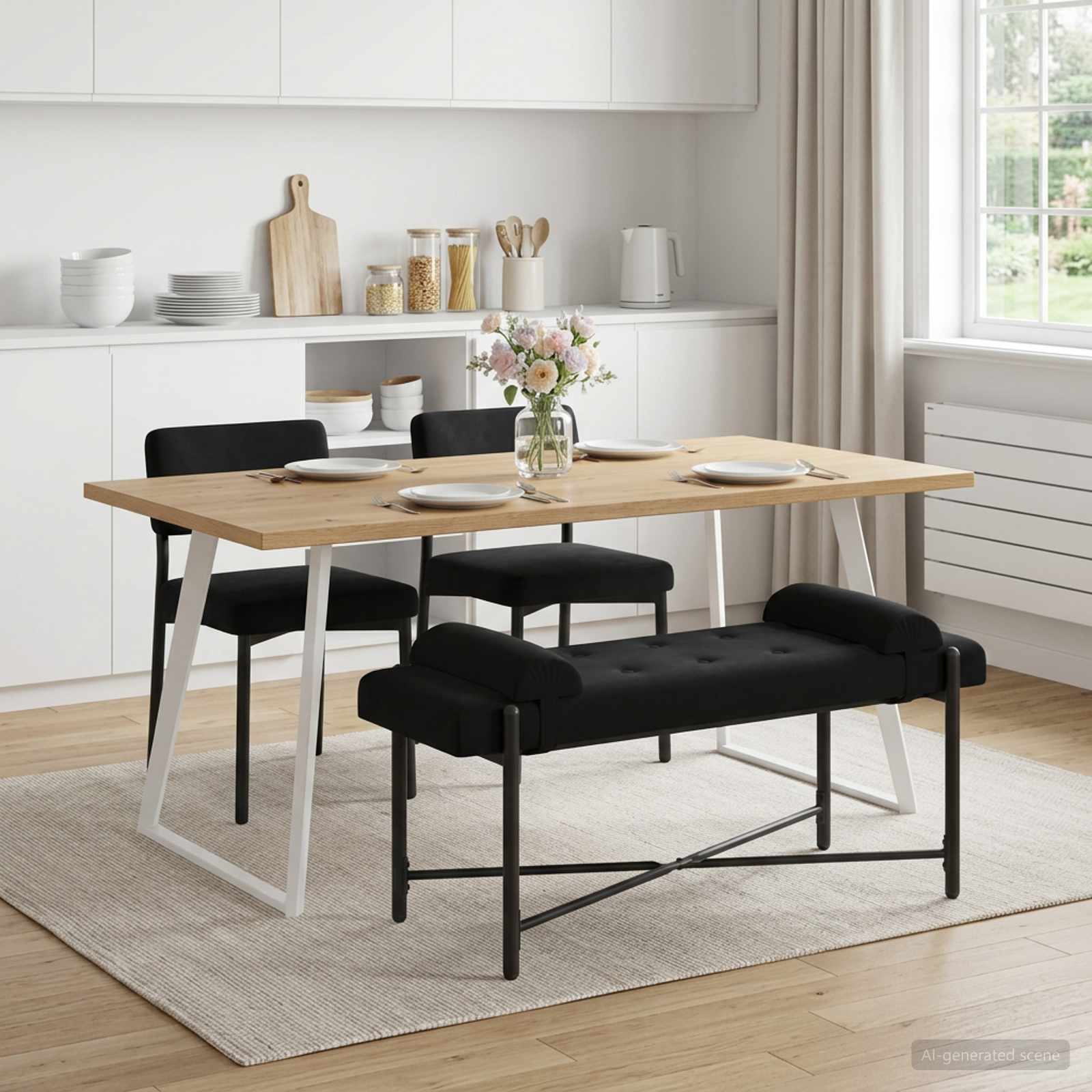 Knopfgepolsterte Bank mit Kissen Schwarz 110 x 40 x 46 cm Samt