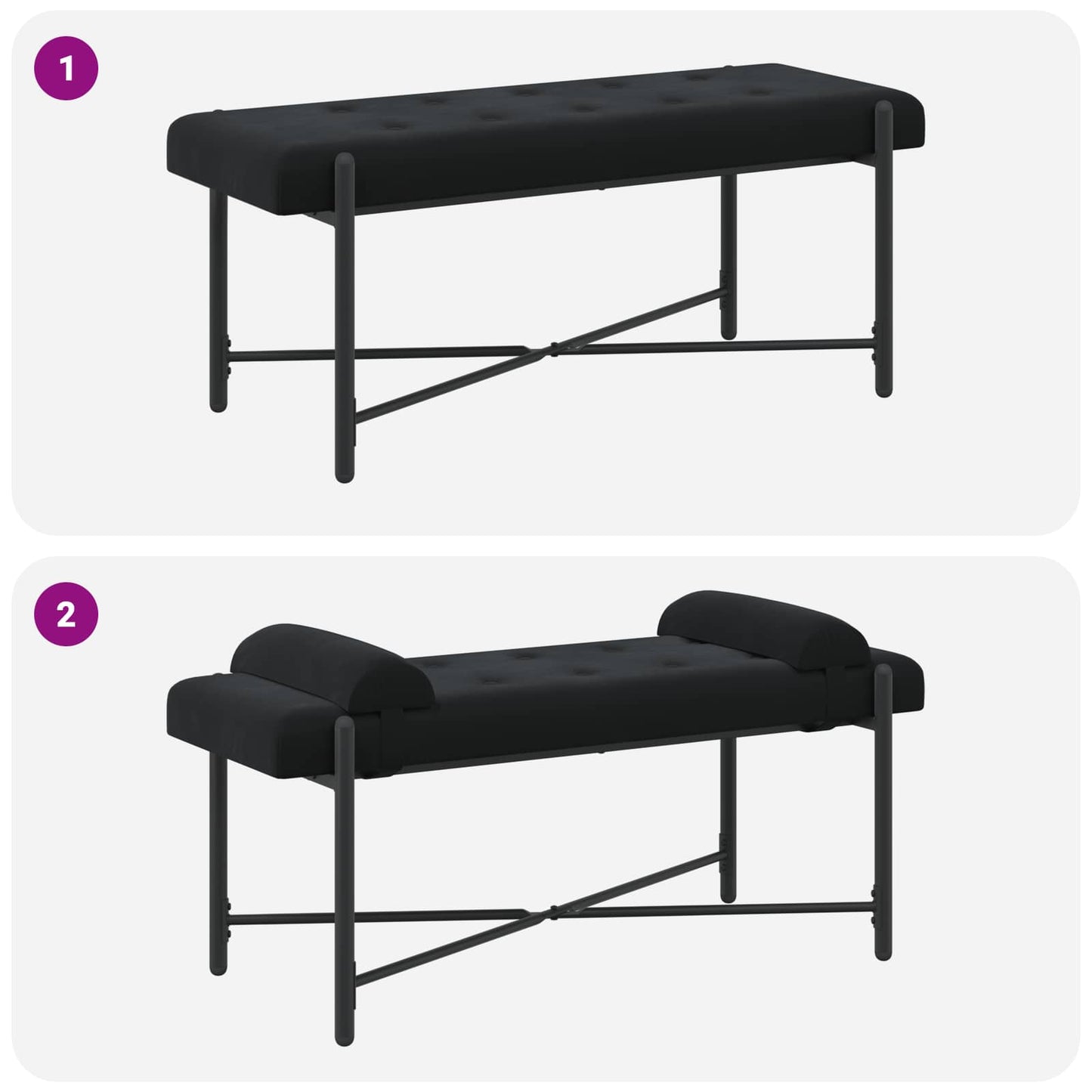 Knopfgepolsterte Bank mit Kissen Schwarz 110 x 40 x 46 cm Samt