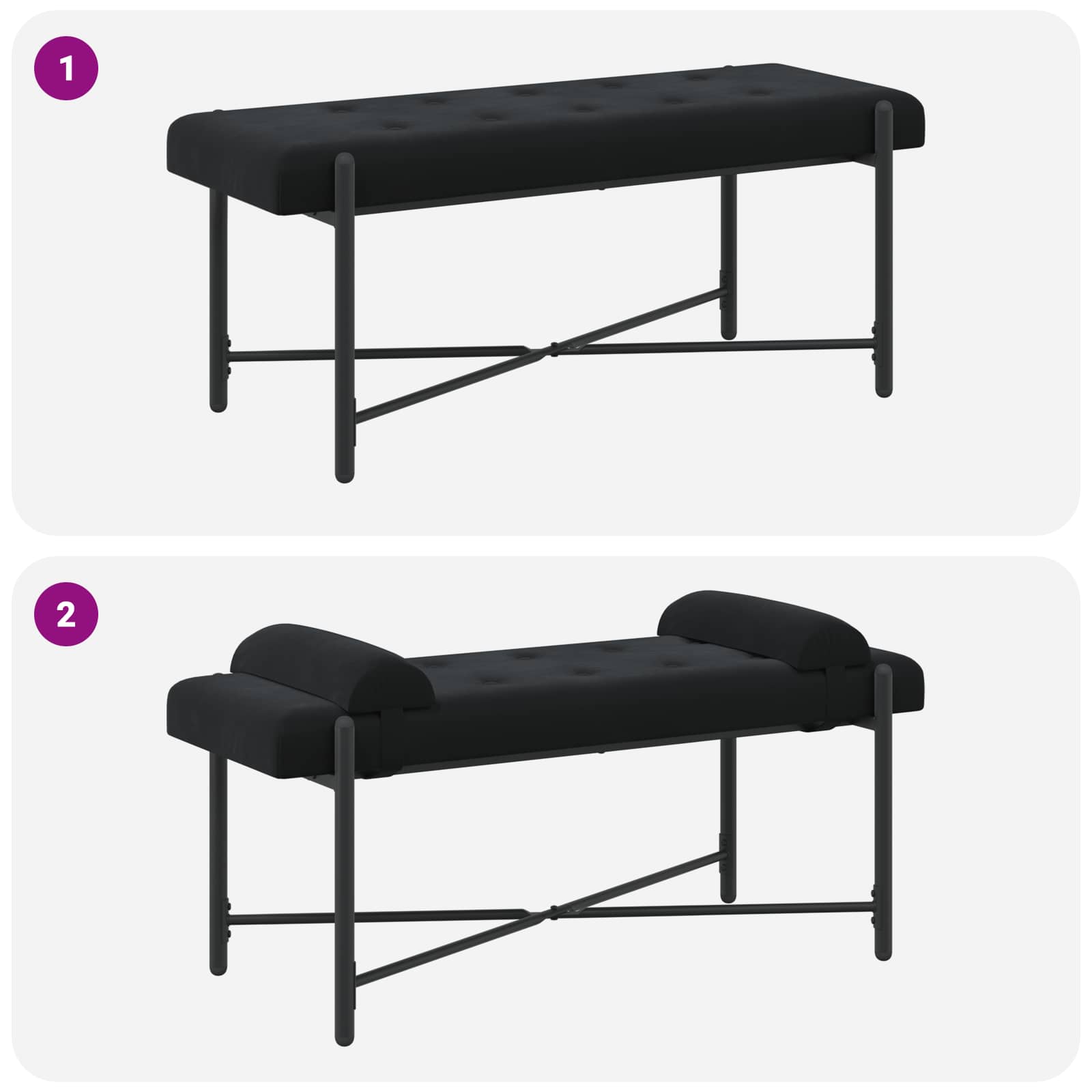Knopfgepolsterte Bank mit Kissen Schwarz 110 x 40 x 46 cm Samt