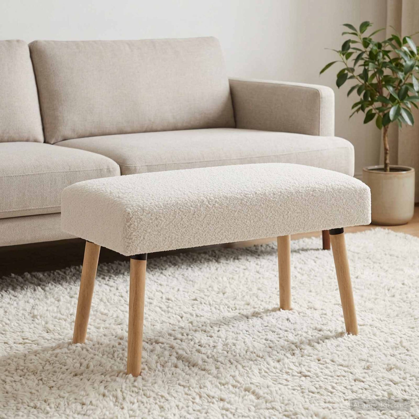 Bank Uni Creme 80 x 40 x 46 cm Bouclé