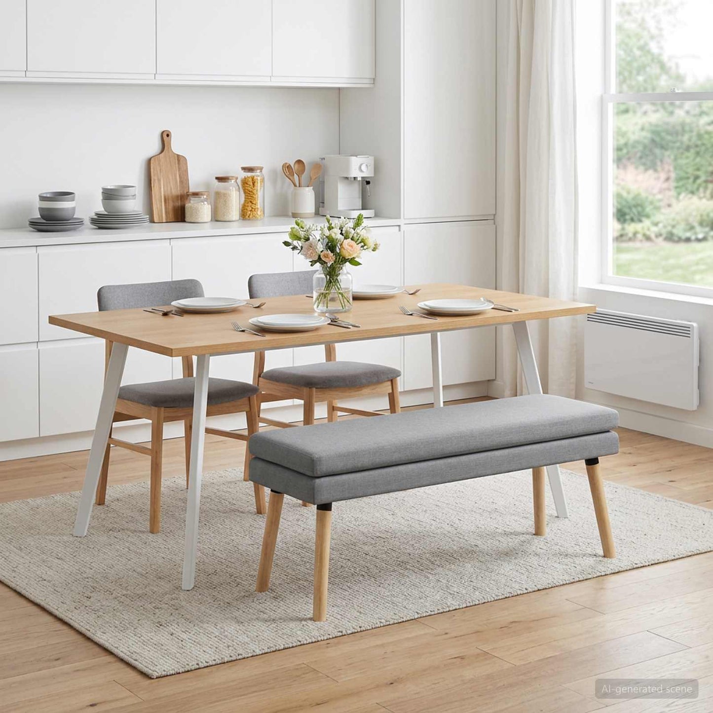 Doppellagige Bank Hellgrau 110 x 40 x 47 cm Stoff