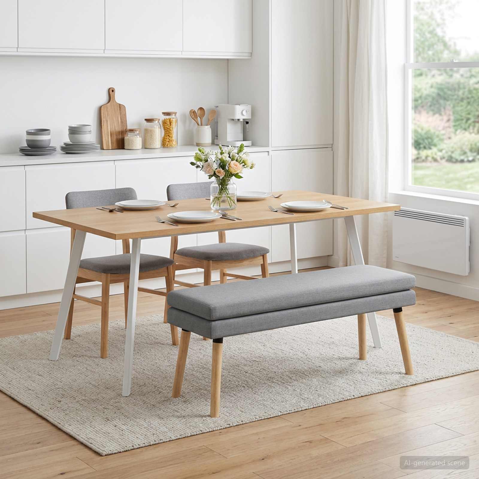 Doppellagige Bank Hellgrau 110 x 40 x 47 cm Stoff