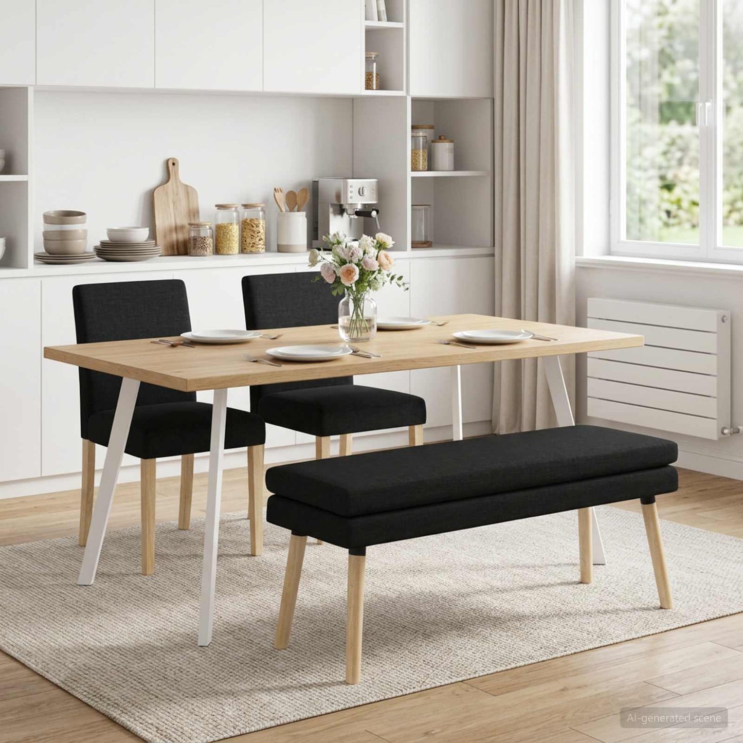 Doppellagige Bank Schwarz 110 x 40 x 47 cm Stoff
