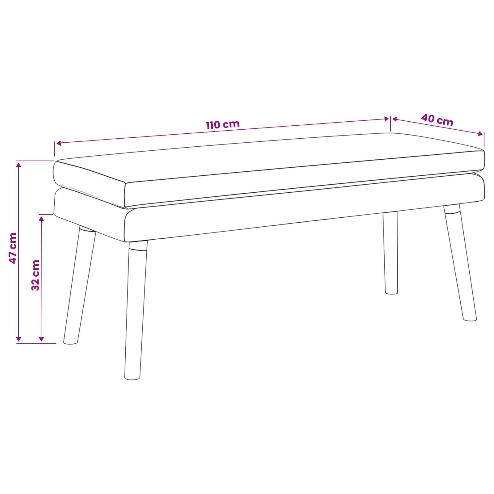 Doppellagige Bank Schwarz 110 x 40 x 47 cm Stoff
