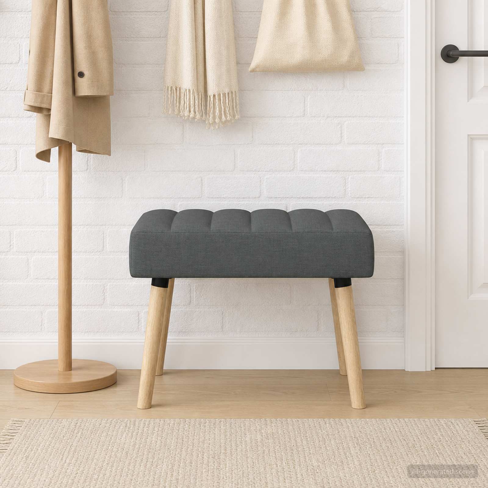 Kanalgepolsterte Bank Dunkelgrau 60 x 40 x 45 cm Stoff