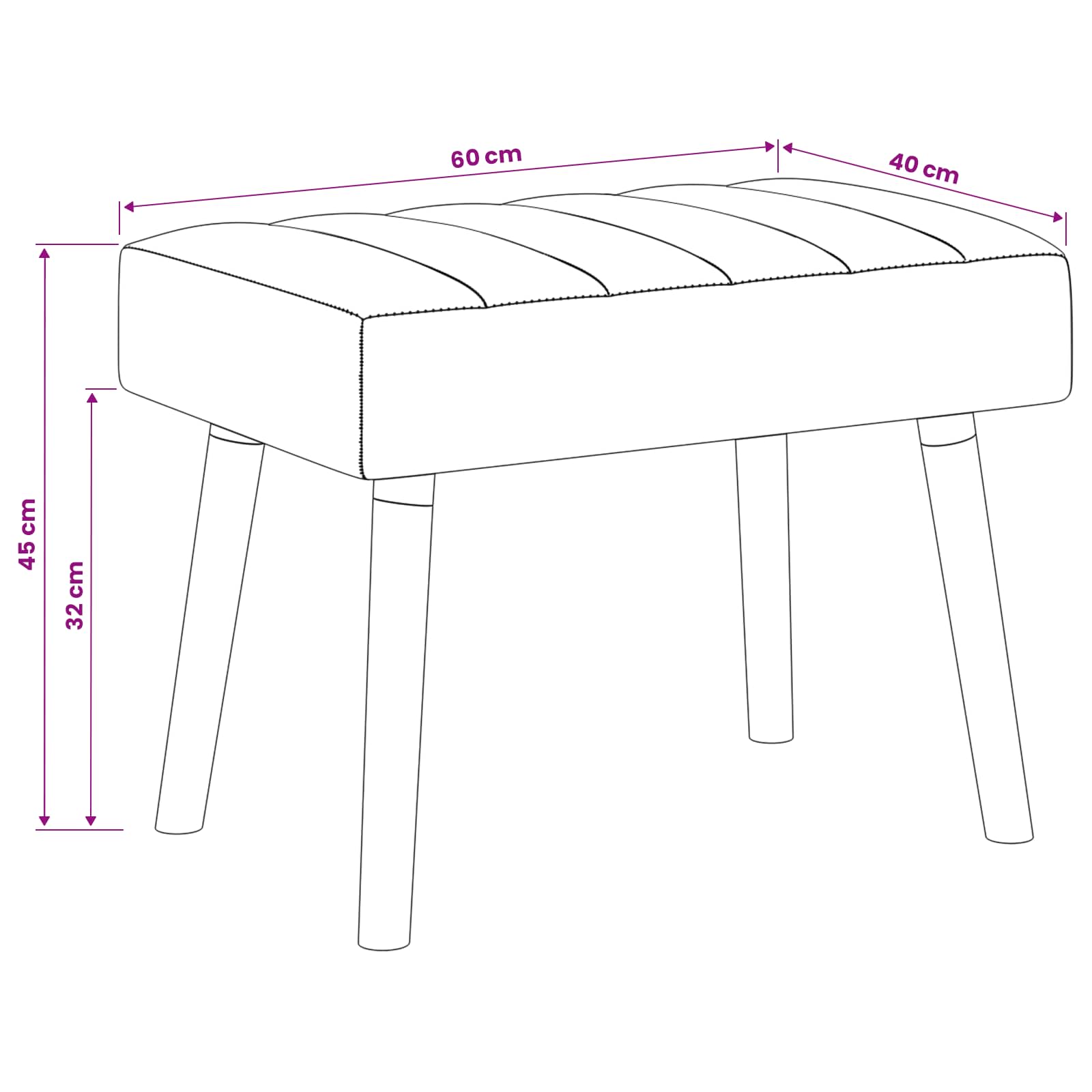 Kanalgepolsterte Bank Dunkelgrau 60 x 40 x 45 cm Stoff