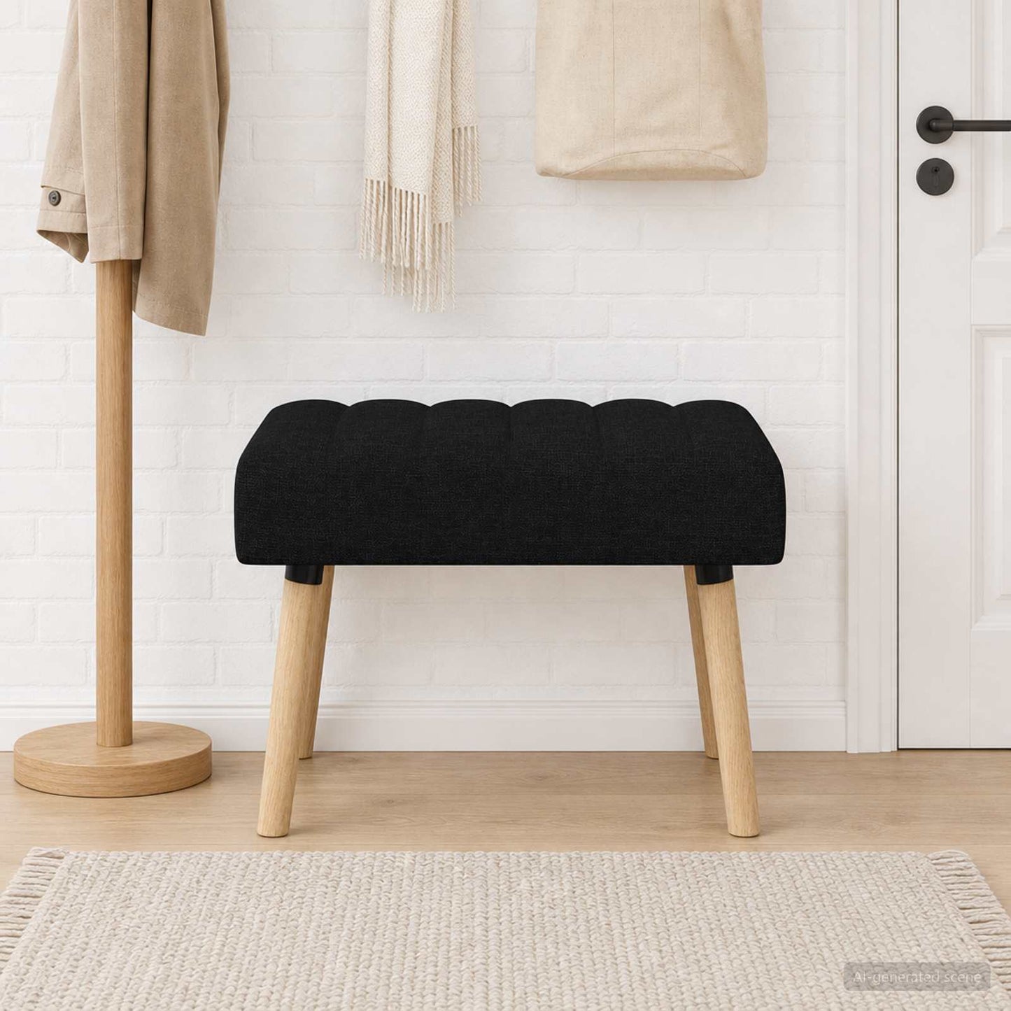 Kanalgepolsterte Bank Schwarz 60 x 40 x 45 cm Stoff