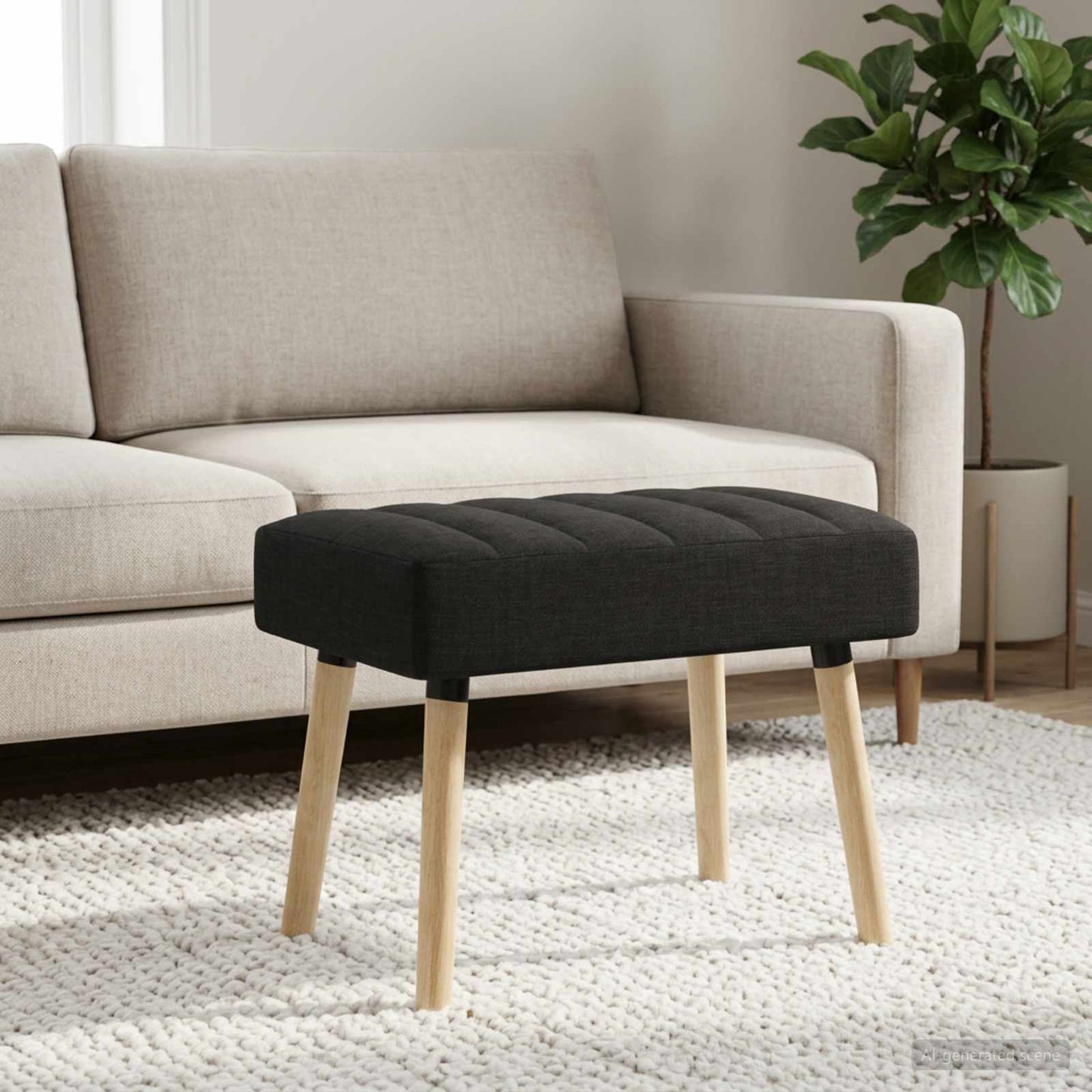 Kanalgepolsterte Bank Schwarz 60 x 40 x 45 cm Stoff