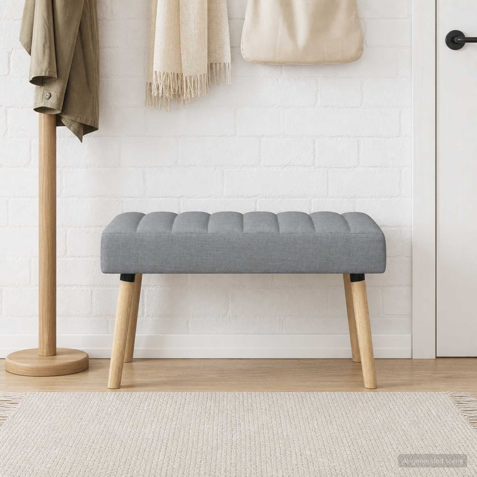 Kanalgepolsterte Bank Hellgrau 80 x 40 x 46 cm Stoff