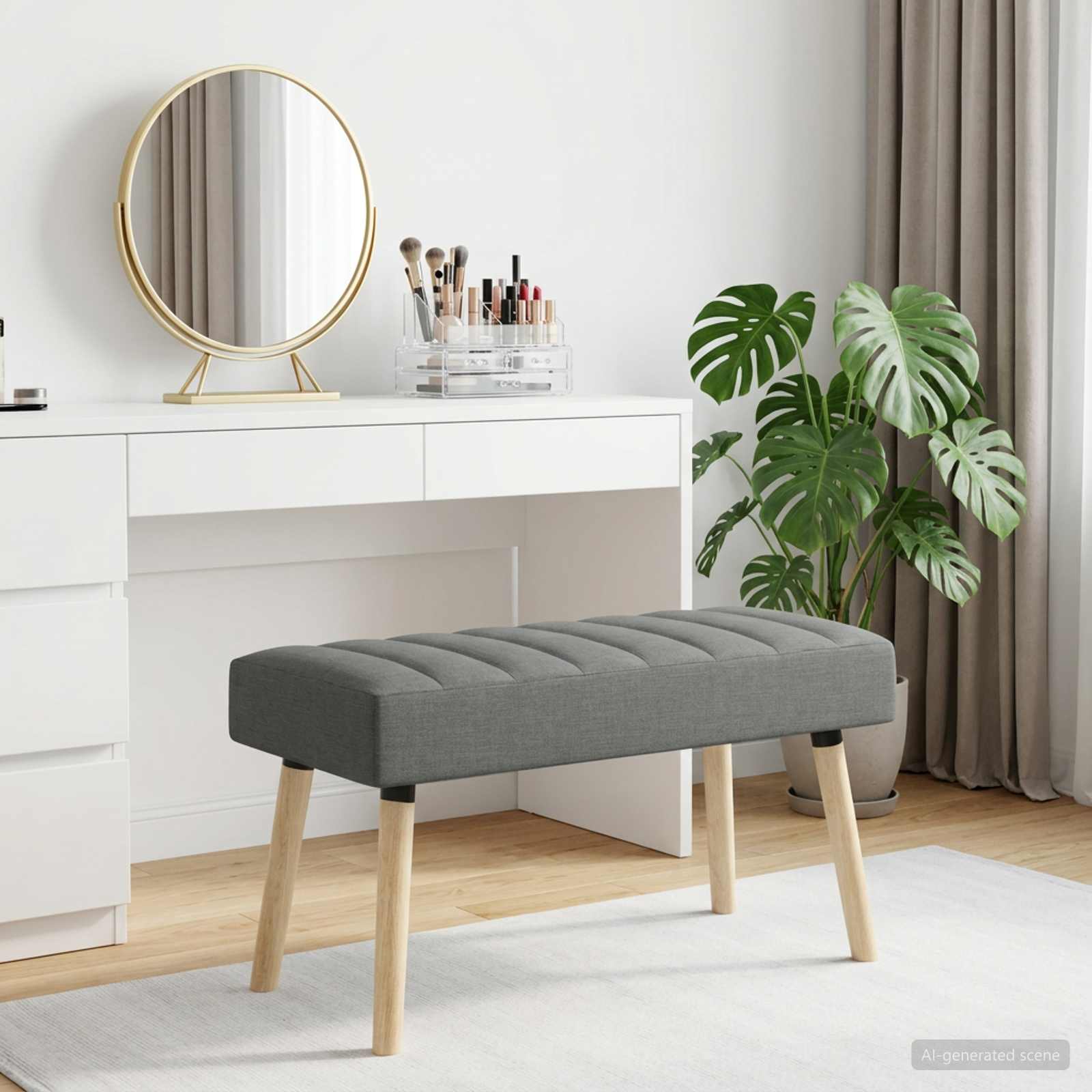 Kanalgepolsterte Bank Dunkelgrau 80 x 40 x 46 cm Stoff