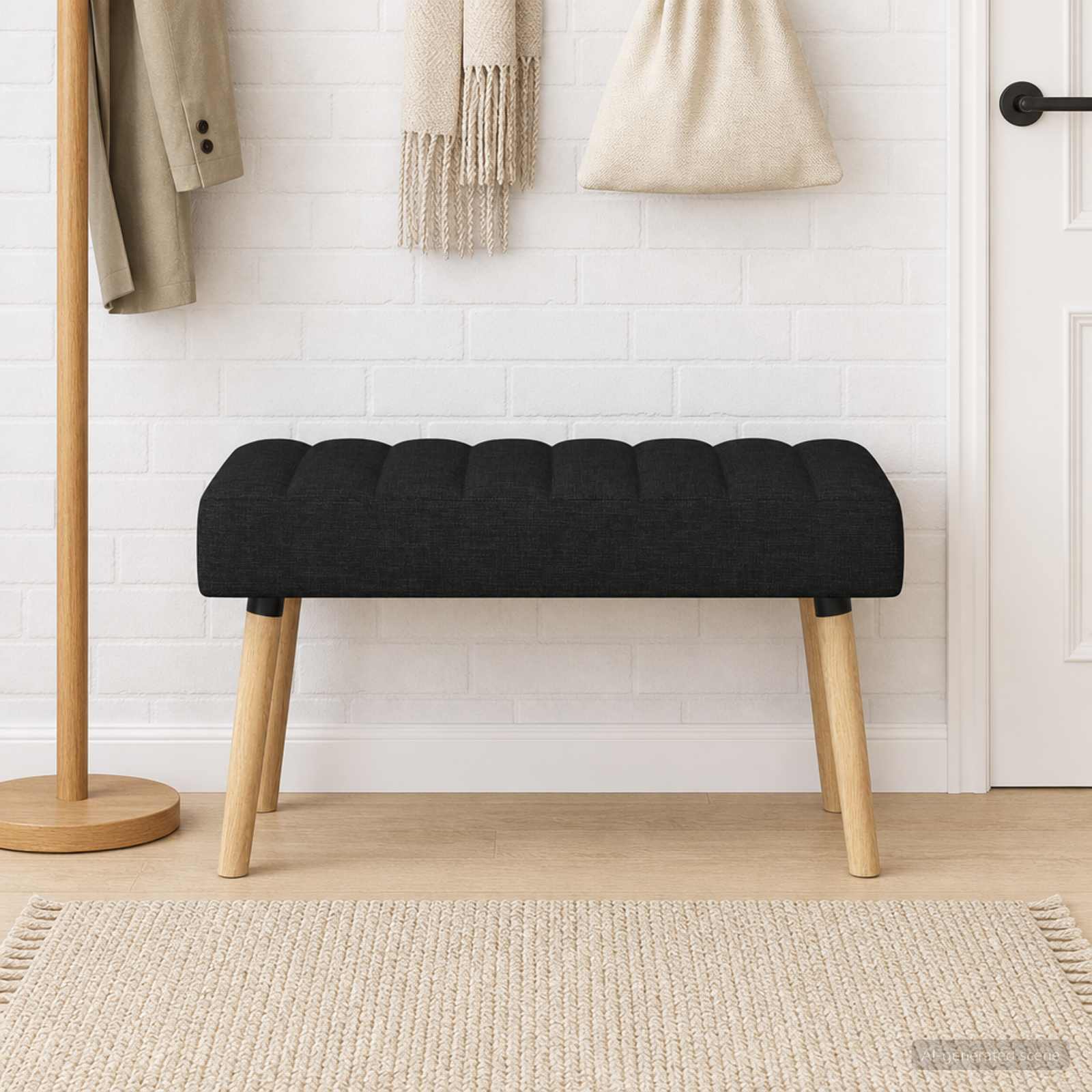 Kanalgepolsterte Bank Schwarz 80 x 40 x 46 cm Stoff