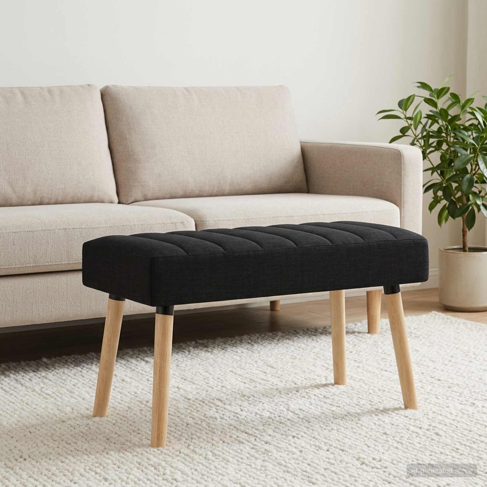Kanalgepolsterte Bank Schwarz 80 x 40 x 46 cm Stoff