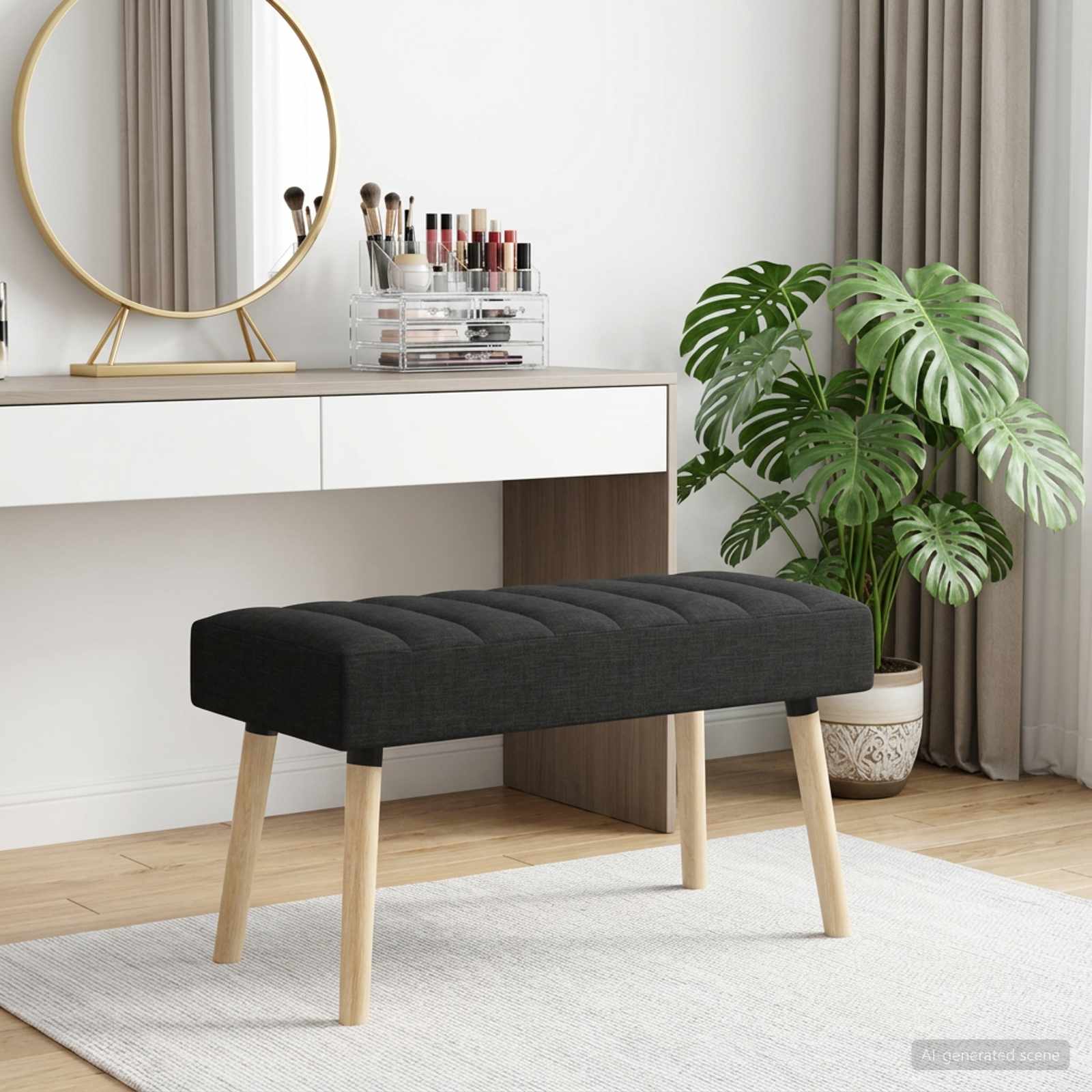Kanalgepolsterte Bank Schwarz 80 x 40 x 46 cm Stoff