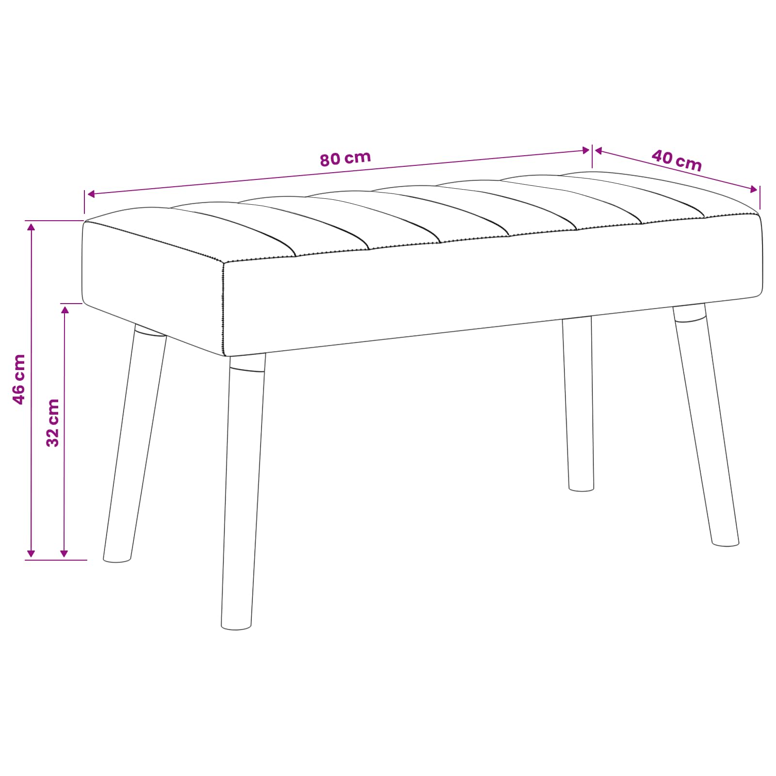 Kanalgepolsterte Bank Schwarz 80 x 40 x 46 cm Stoff