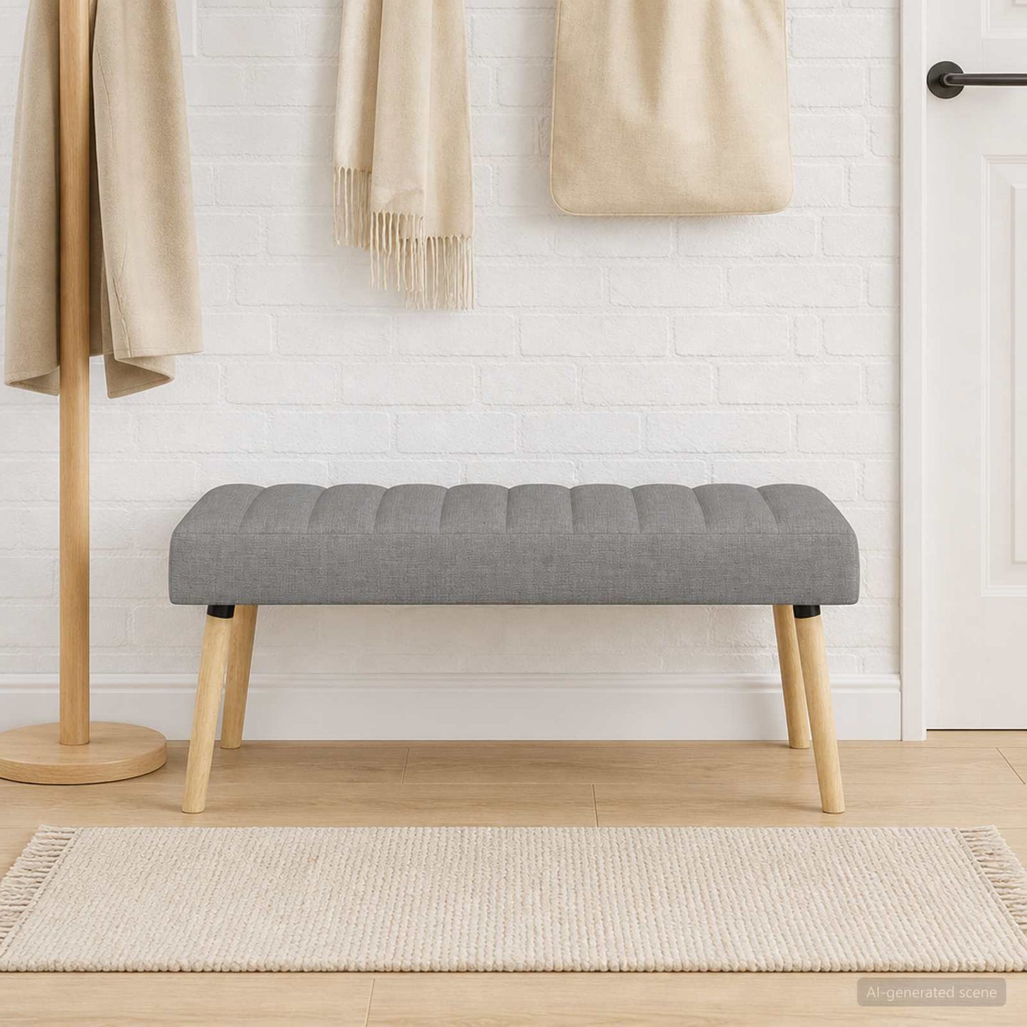Kanalgepolsterte Bank Hellgrau 110 x 40 x 46 cm Stoff