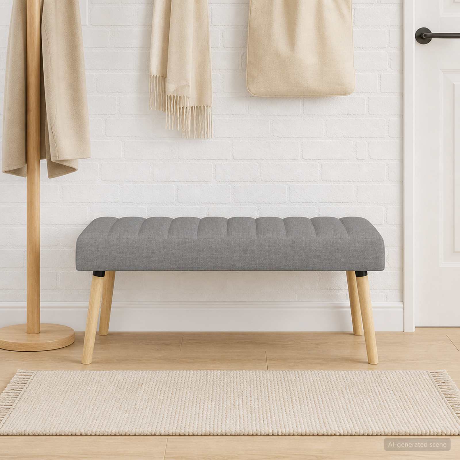 Kanalgepolsterte Bank Hellgrau 110 x 40 x 46 cm Stoff