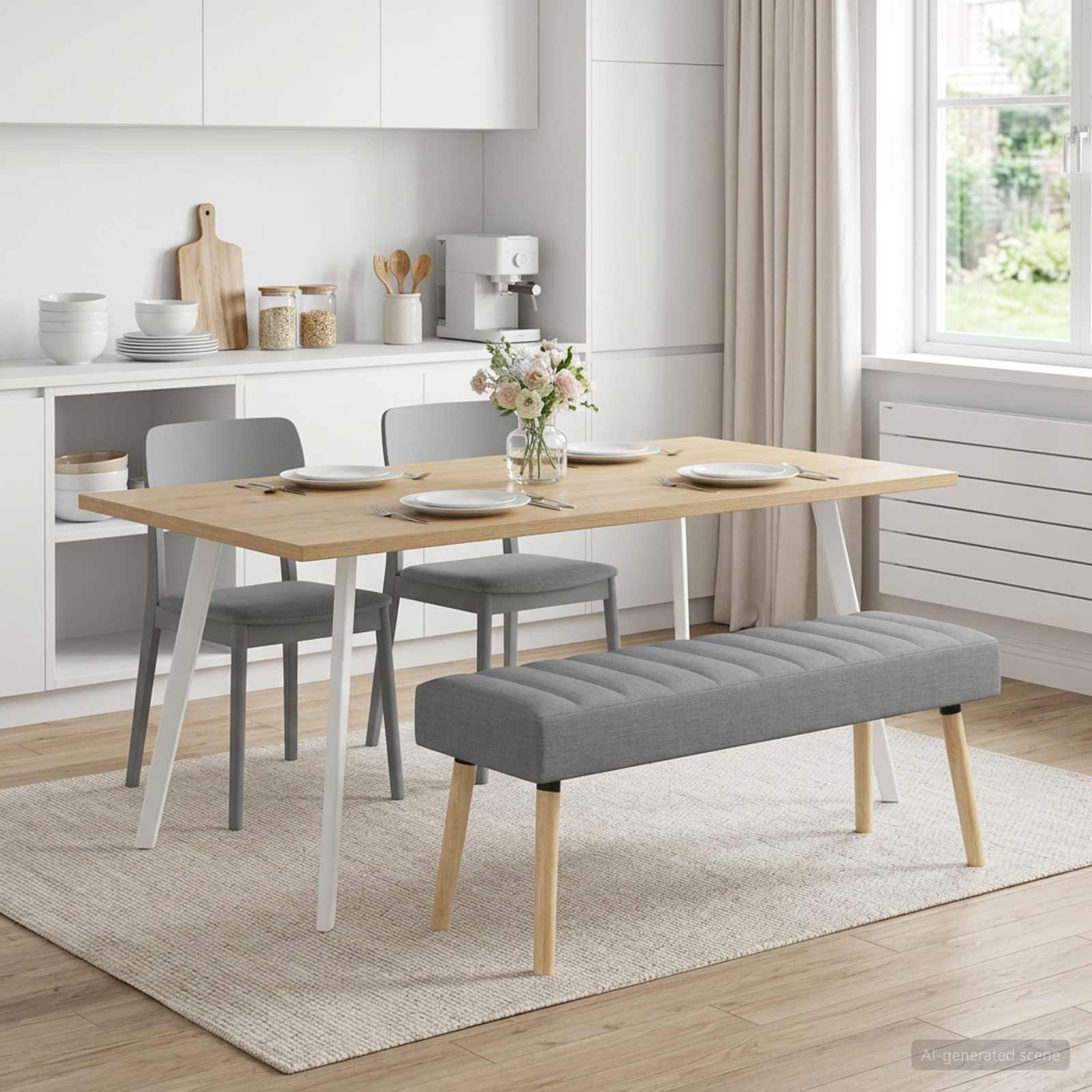 Kanalgepolsterte Bank Hellgrau 110 x 40 x 46 cm Stoff