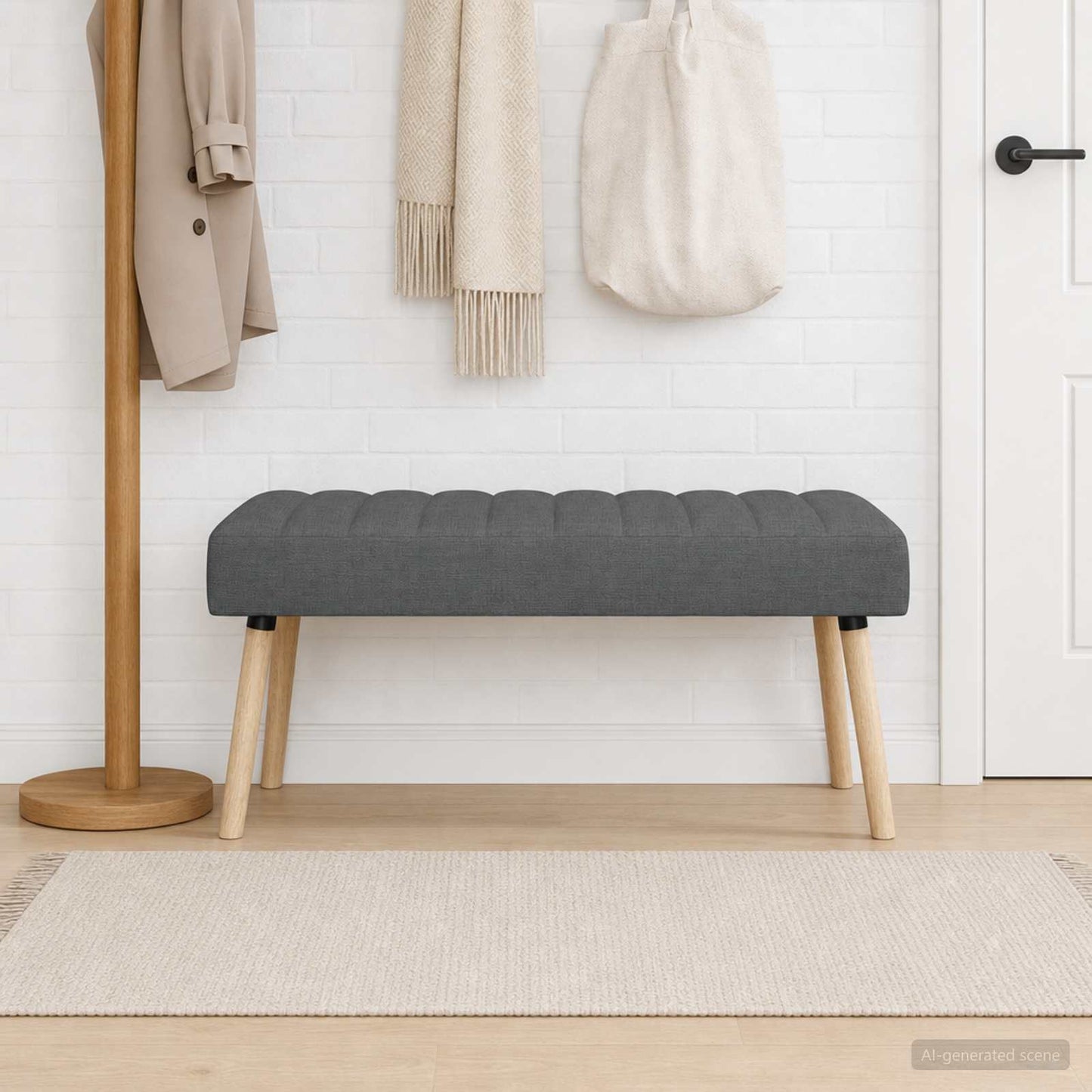 Kanalgepolsterte Bank Dunkelgrau 110 x 40 x 46 cm Stoff