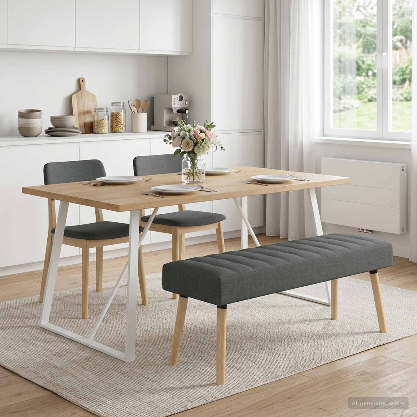 Kanalgepolsterte Bank Dunkelgrau 110 x 40 x 46 cm Stoff