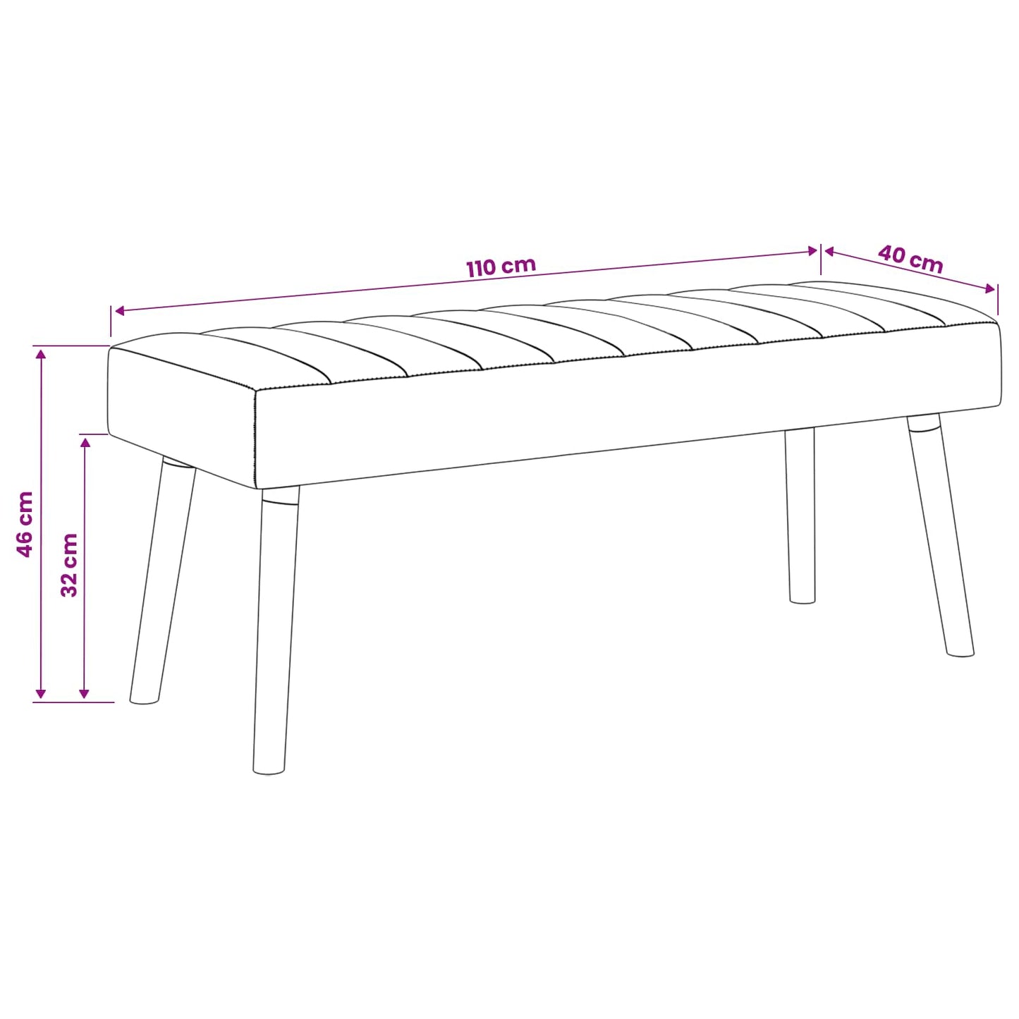 Kanalgepolsterte Bank Dunkelgrau 110 x 40 x 46 cm Stoff