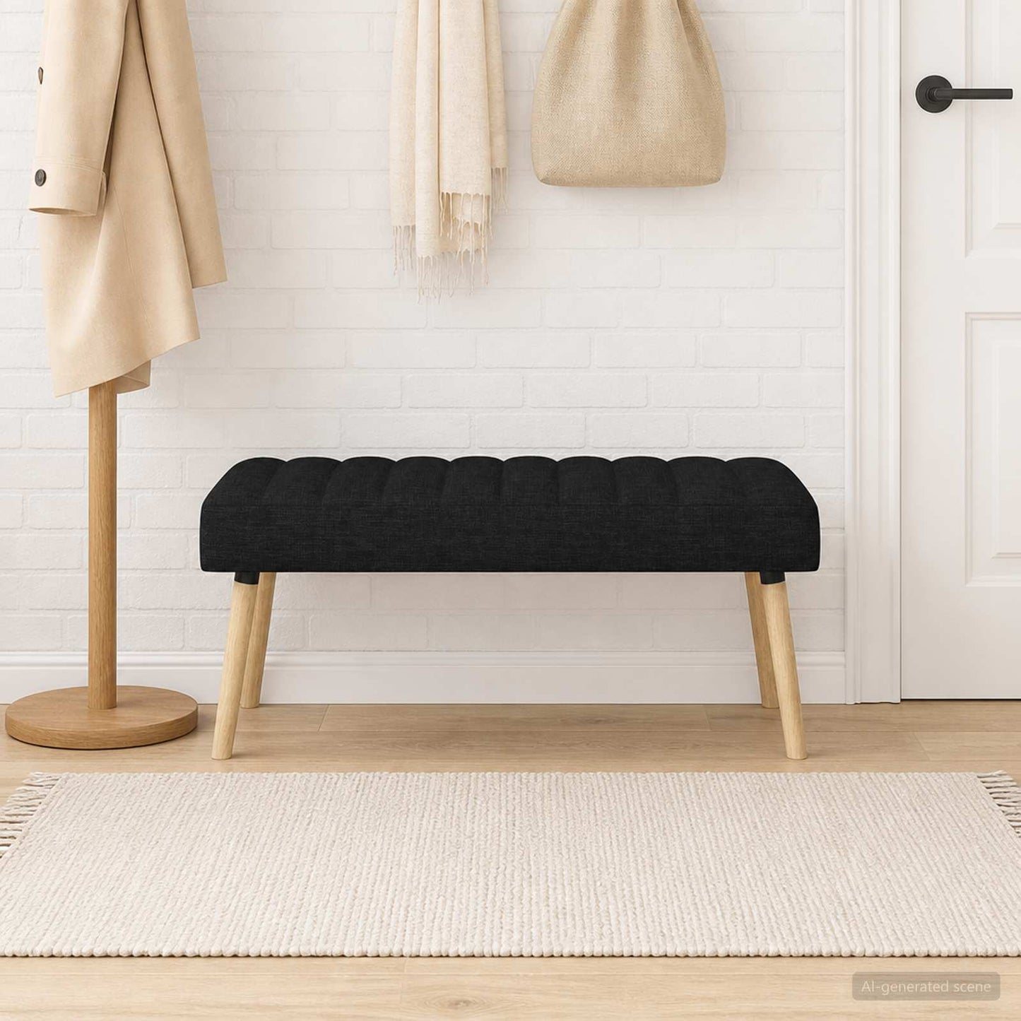 Kanalgepolsterte Bank Schwarz 110 x 40 x 46 cm Stoff