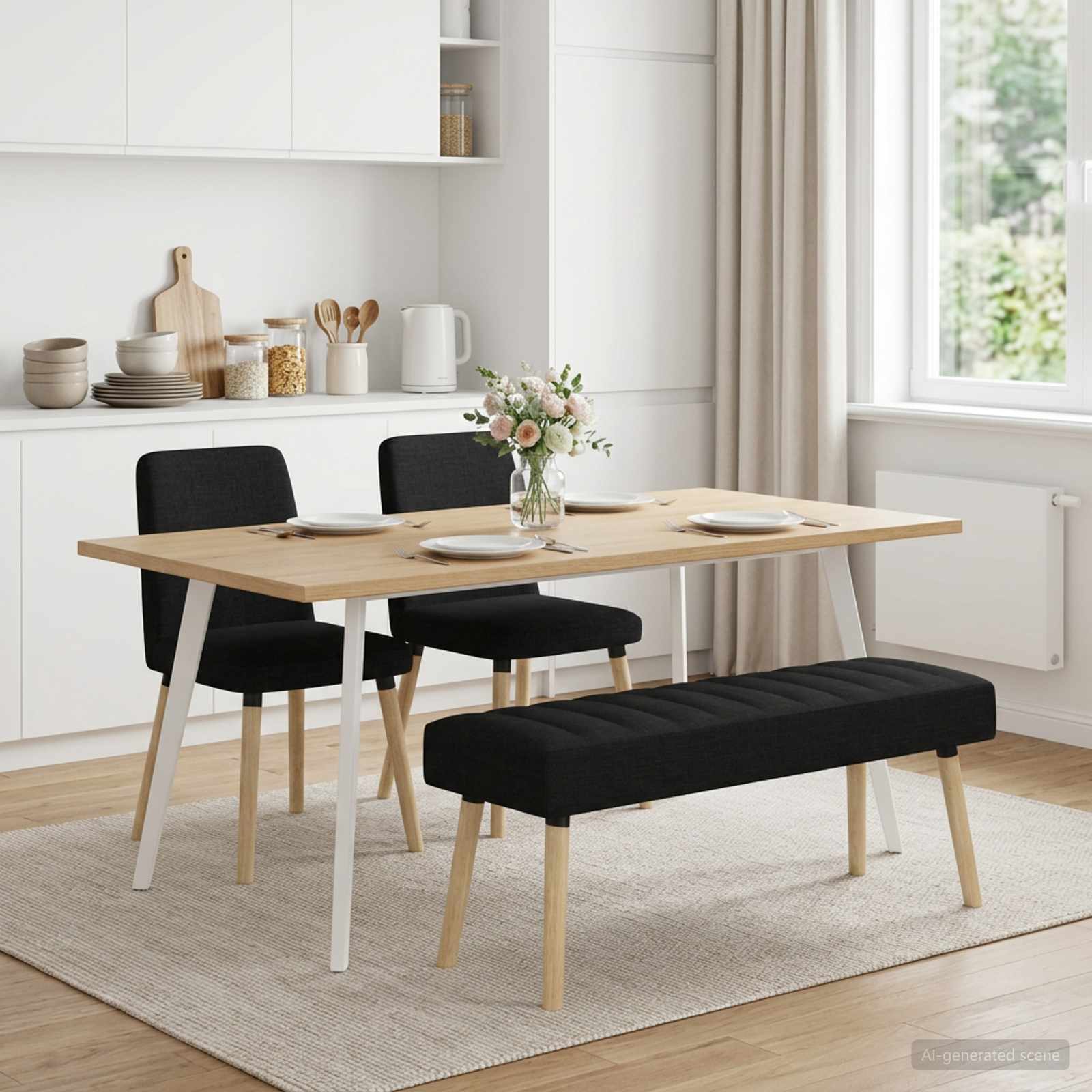 Kanalgepolsterte Bank Schwarz 110 x 40 x 46 cm Stoff