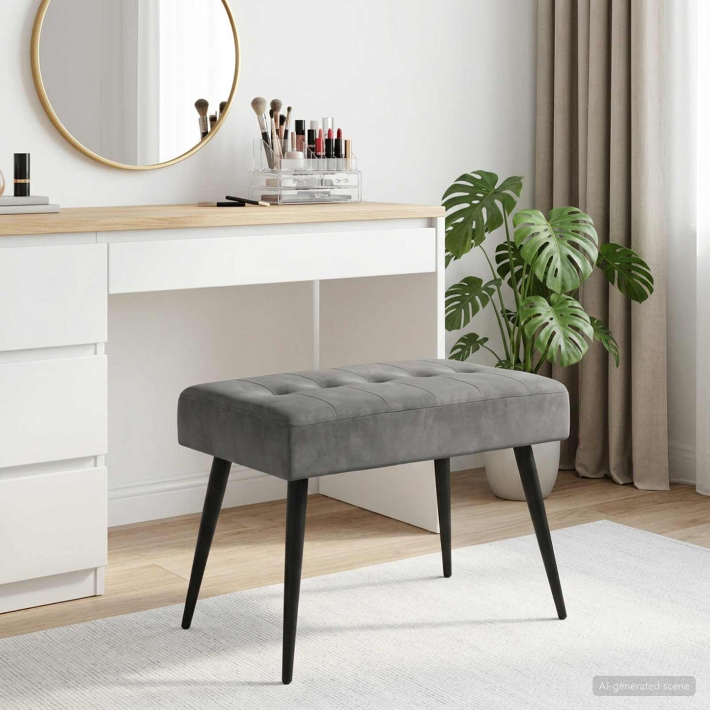 Bank mit Knopfheftung Dunkelgrau 60 x 40 x 45 cm Samt