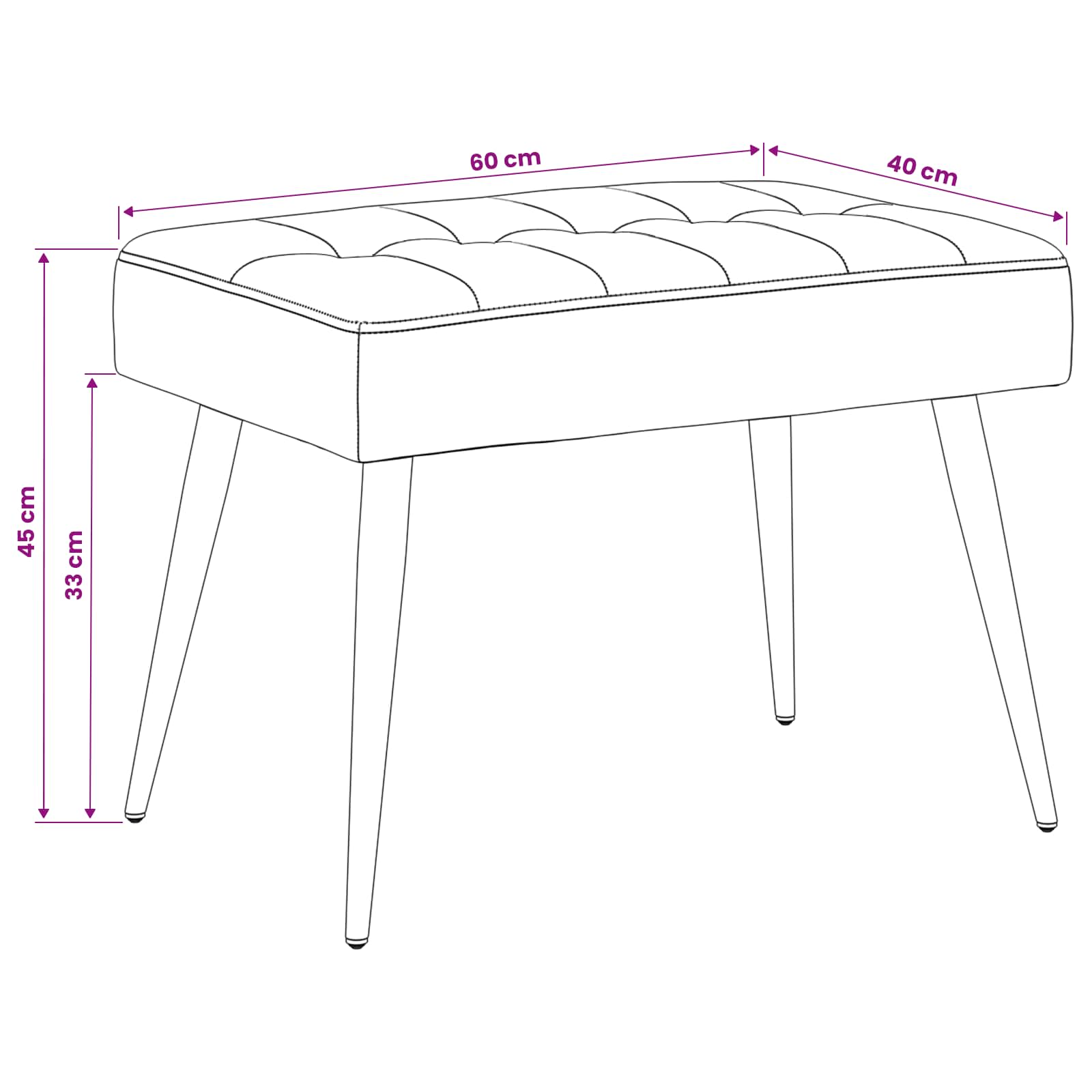 Bank mit Knopfheftung Dunkelgrau 60 x 40 x 45 cm Samt