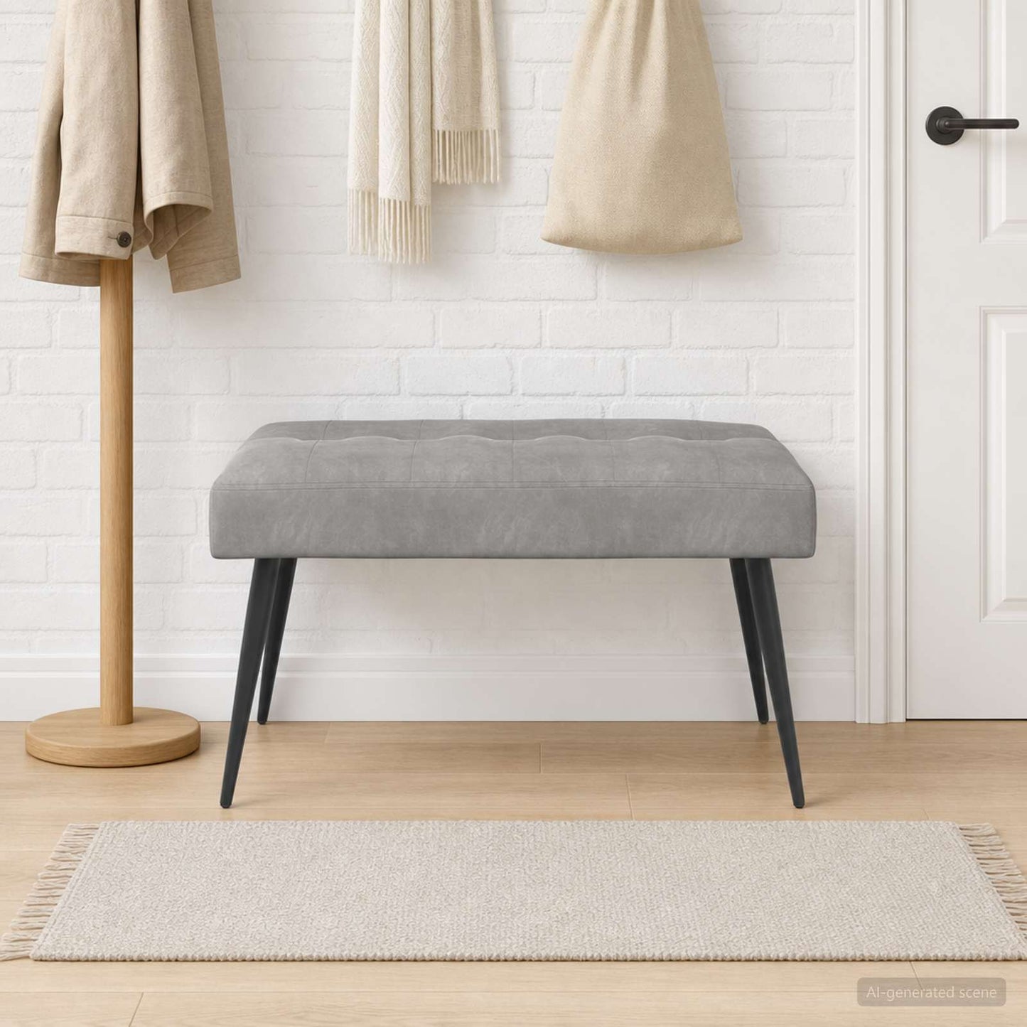 Bank mit Knopfheftung Hellgrau 80 x 40 x 46 cm Samt