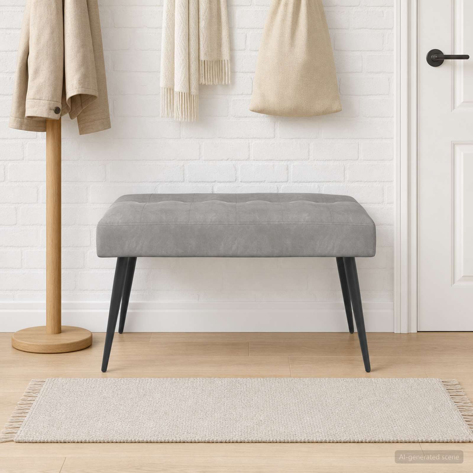 Bank mit Knopfheftung Hellgrau 80 x 40 x 46 cm Samt