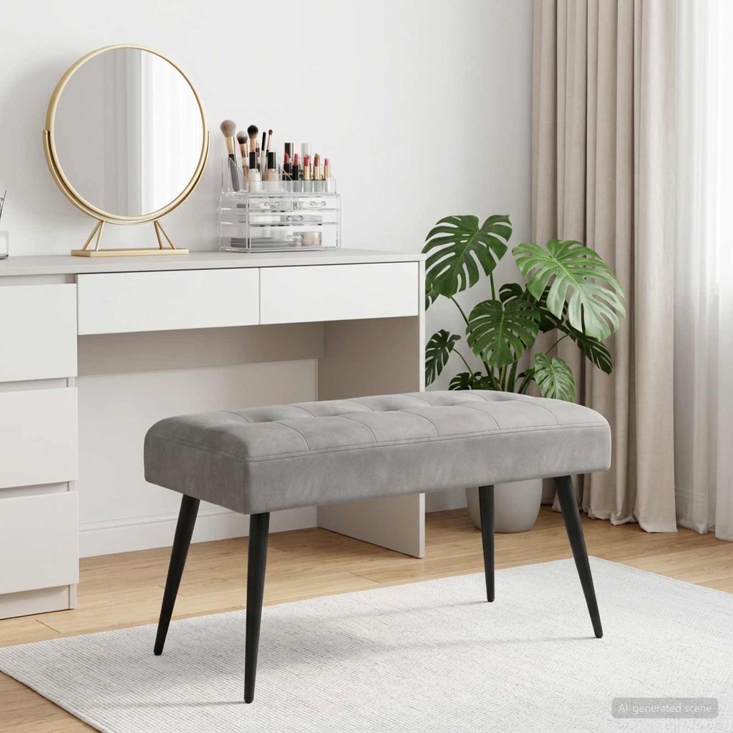 Bank mit Knopfheftung Hellgrau 80 x 40 x 46 cm Samt