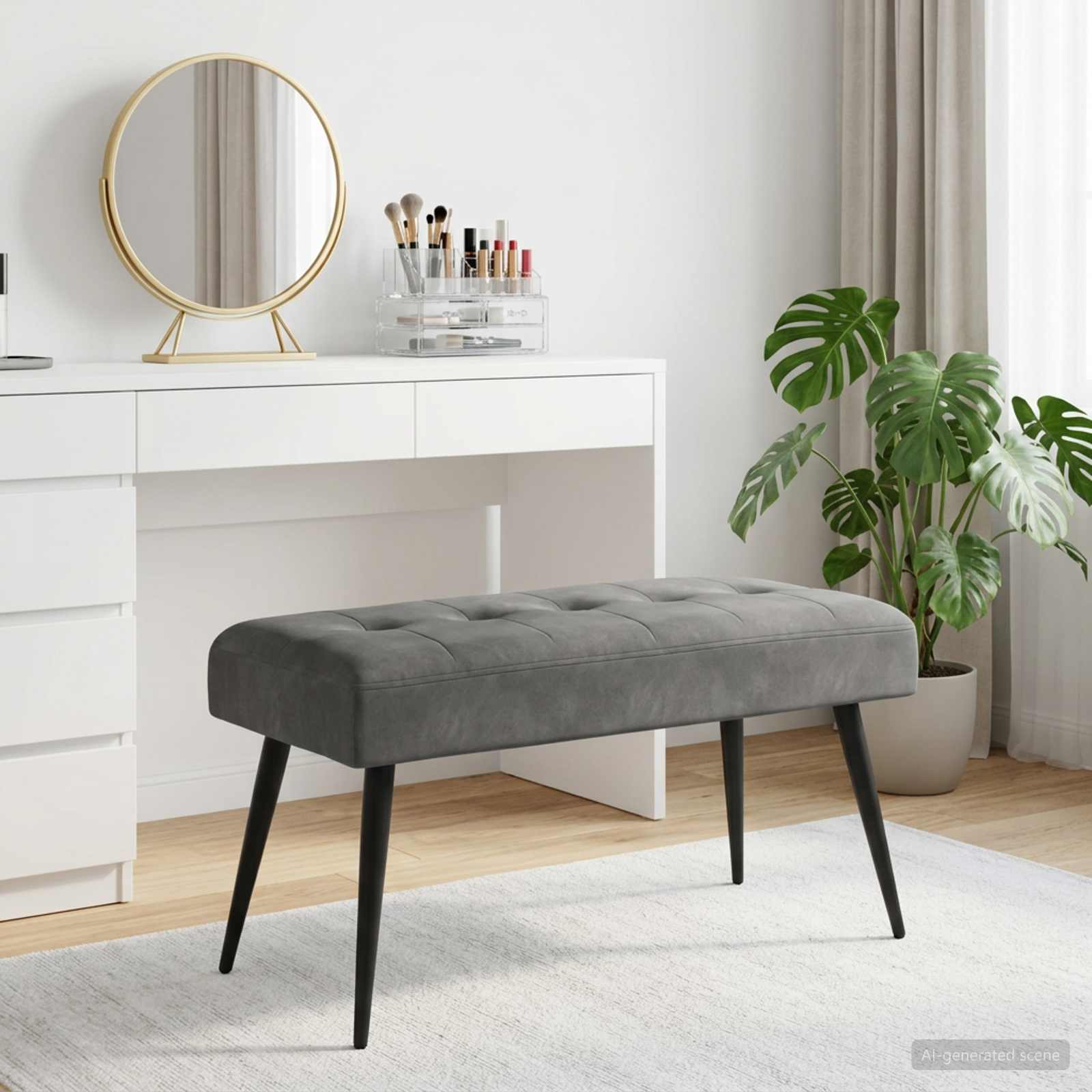 Bank mit Knopfheftung Dunkelgrau 80 x 40 x 46 cm Samt