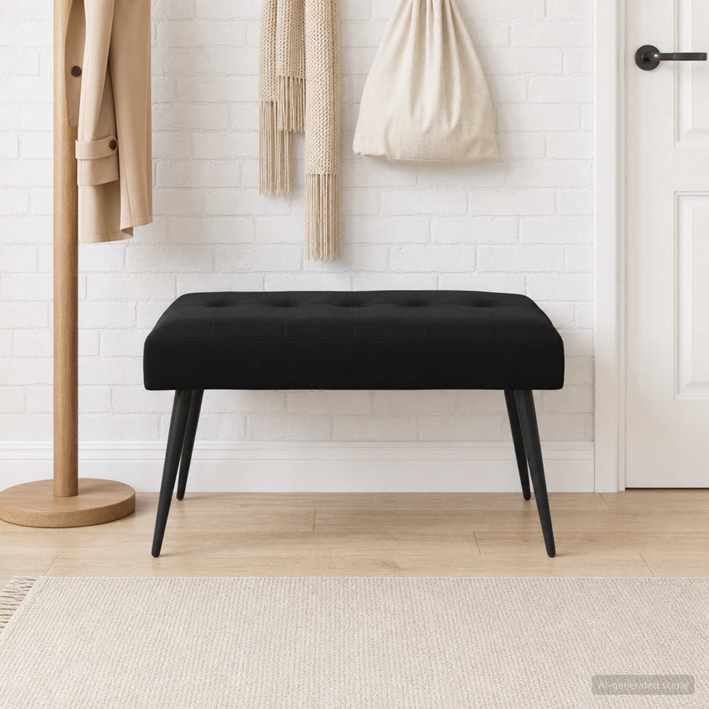 Bank mit Knopfheftung Schwarz 80 x 40 x 46 cm Samt