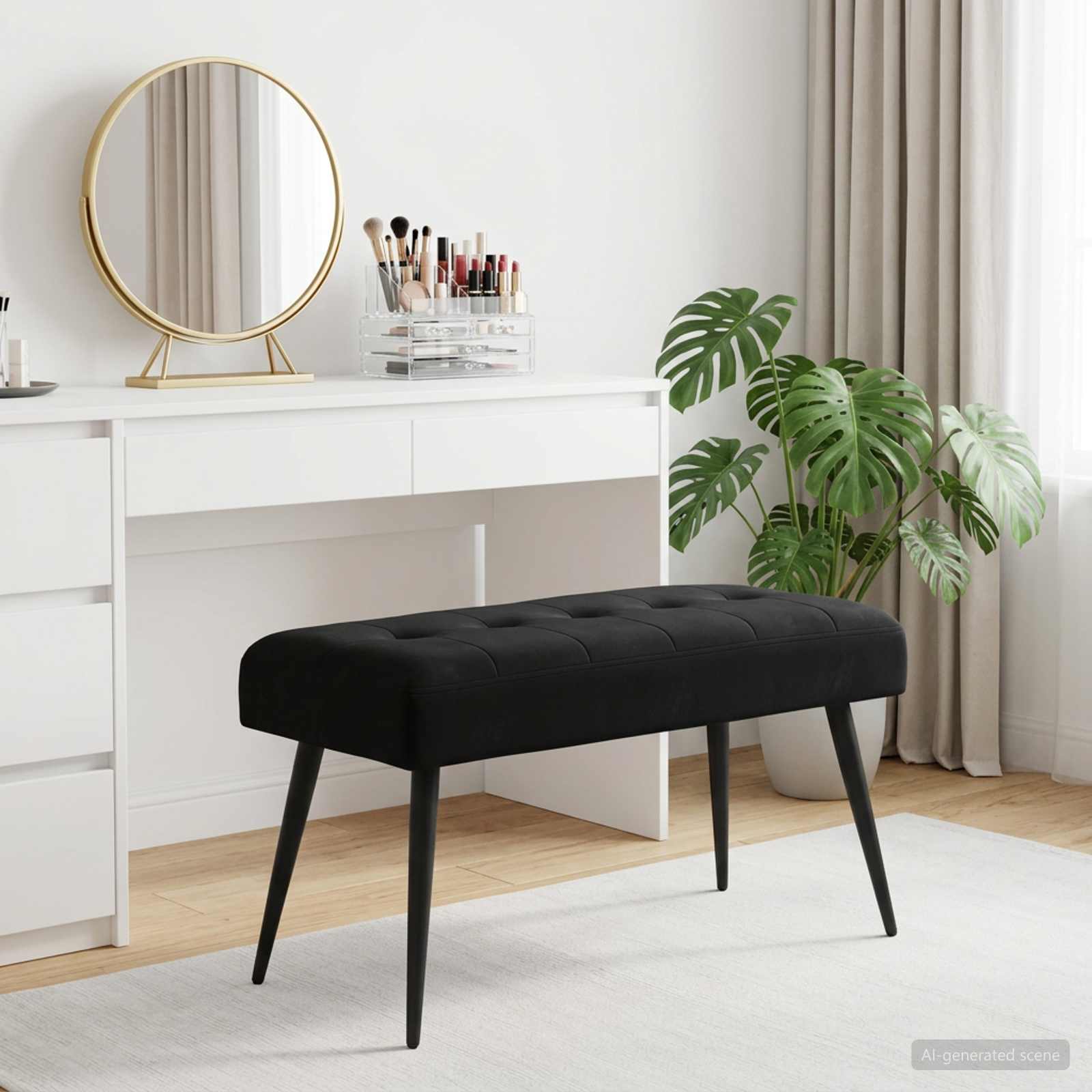Bank mit Knopfheftung Schwarz 80 x 40 x 46 cm Samt