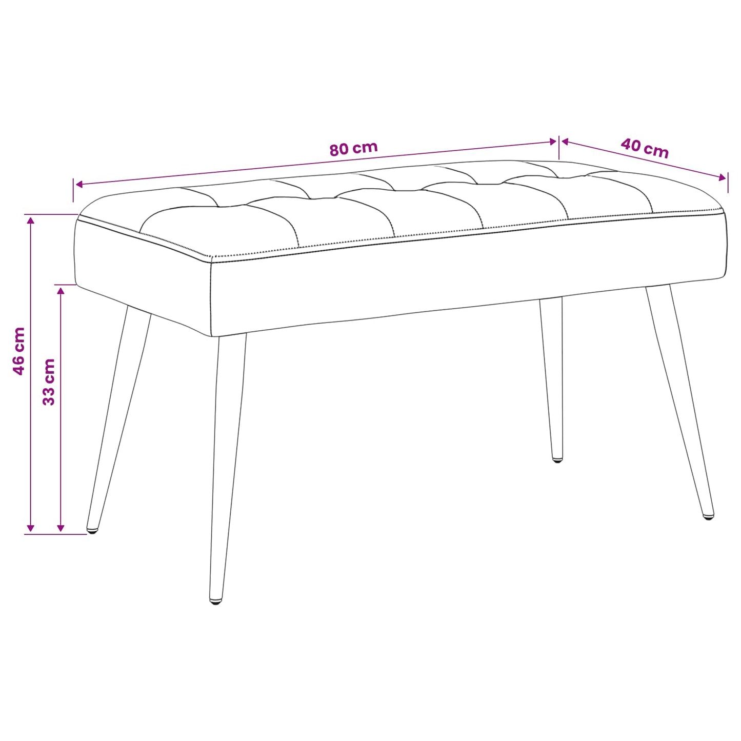 Bank mit Knopfheftung Schwarz 80 x 40 x 46 cm Samt