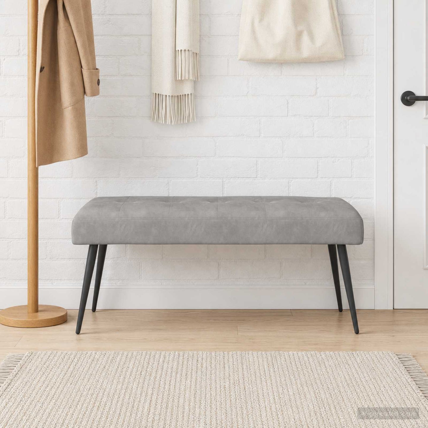 Bank mit Knopfheftung Hellgrau 110 x 40 x 46 cm Samt