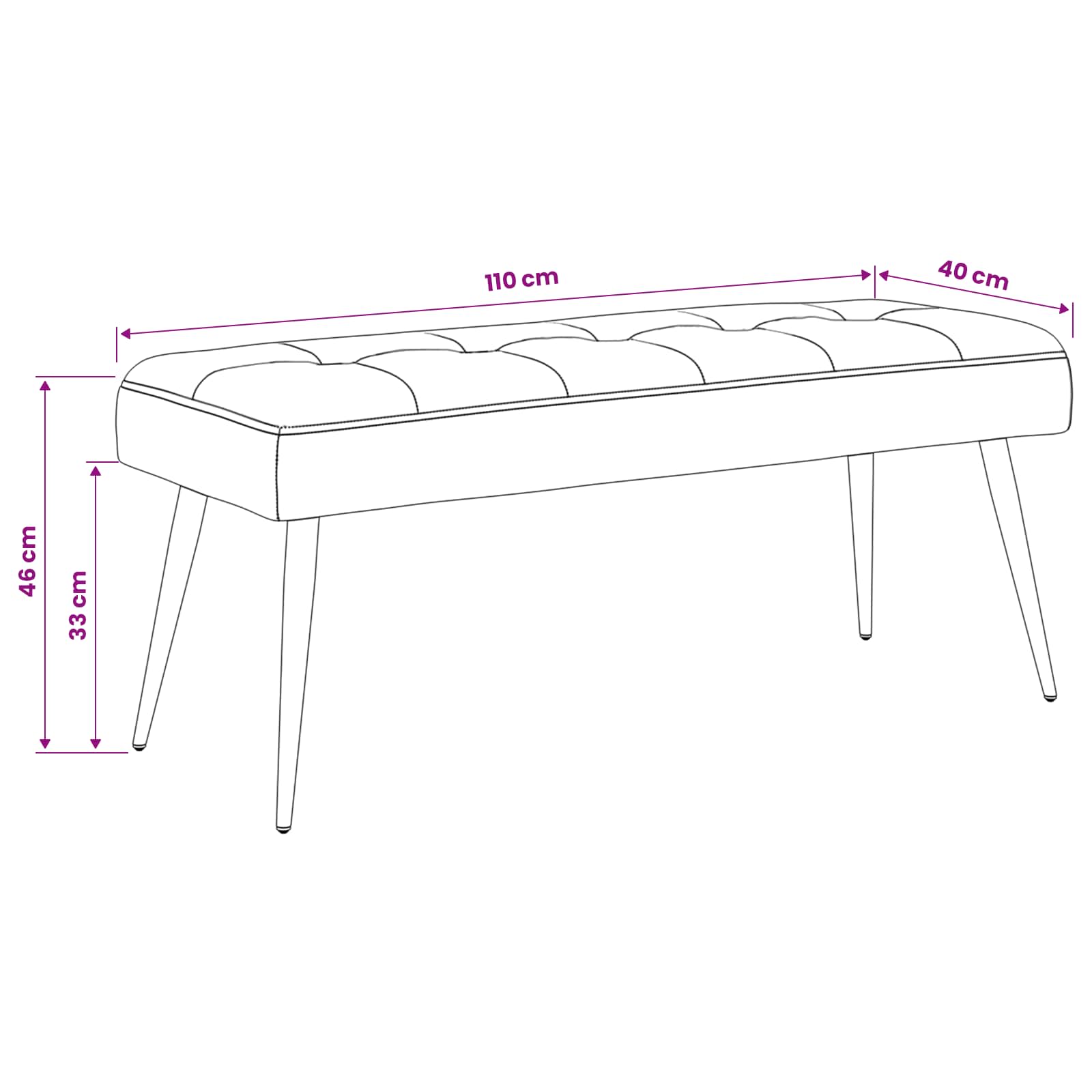 Bank mit Knopfheftung Hellgrau 110 x 40 x 46 cm Samt