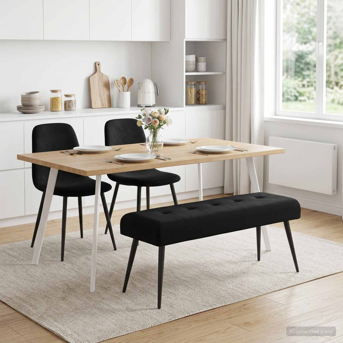 Bank mit Knopfheftung Schwarz 110 x 40 x 46 cm Samt
