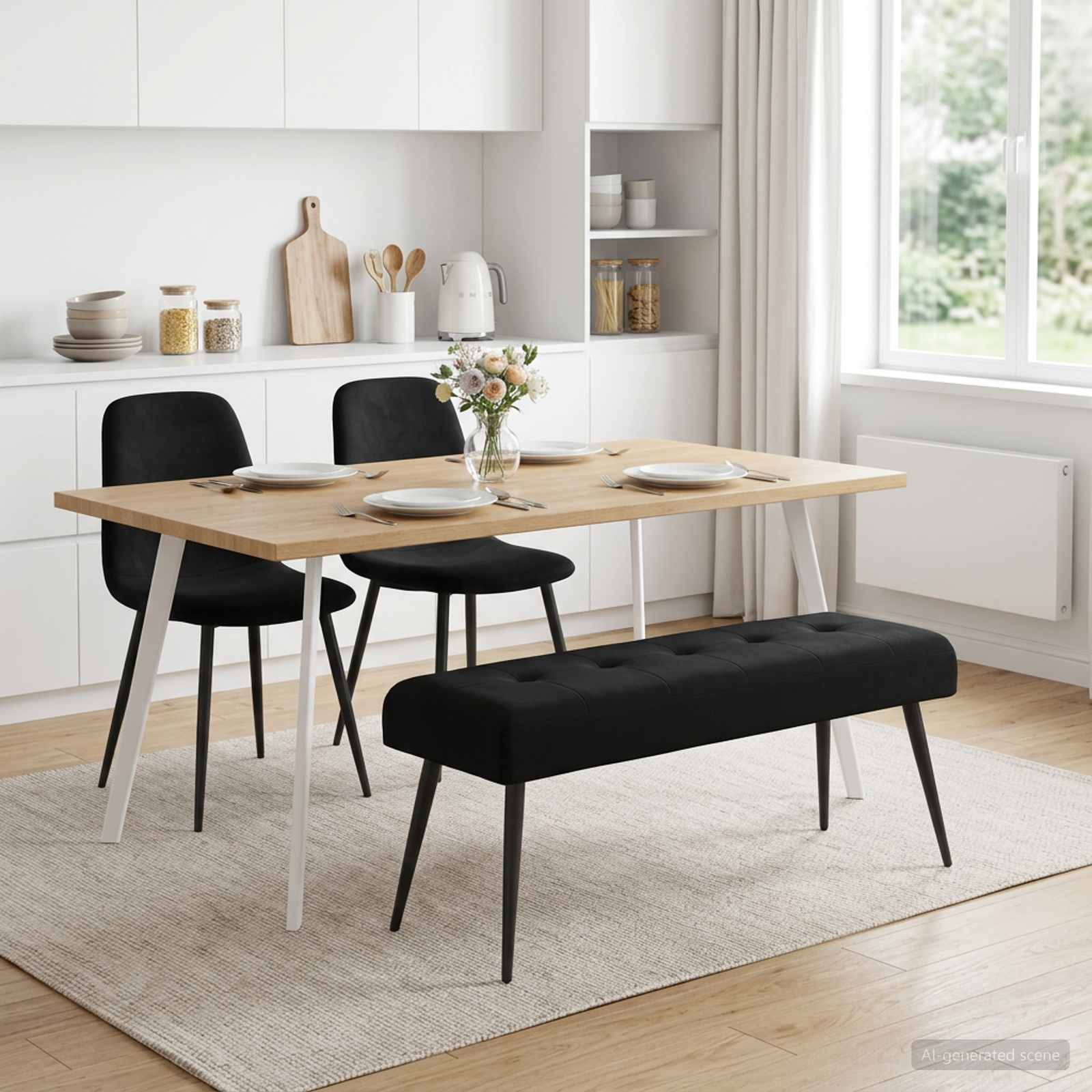 Bank mit Knopfheftung Schwarz 110 x 40 x 46 cm Samt