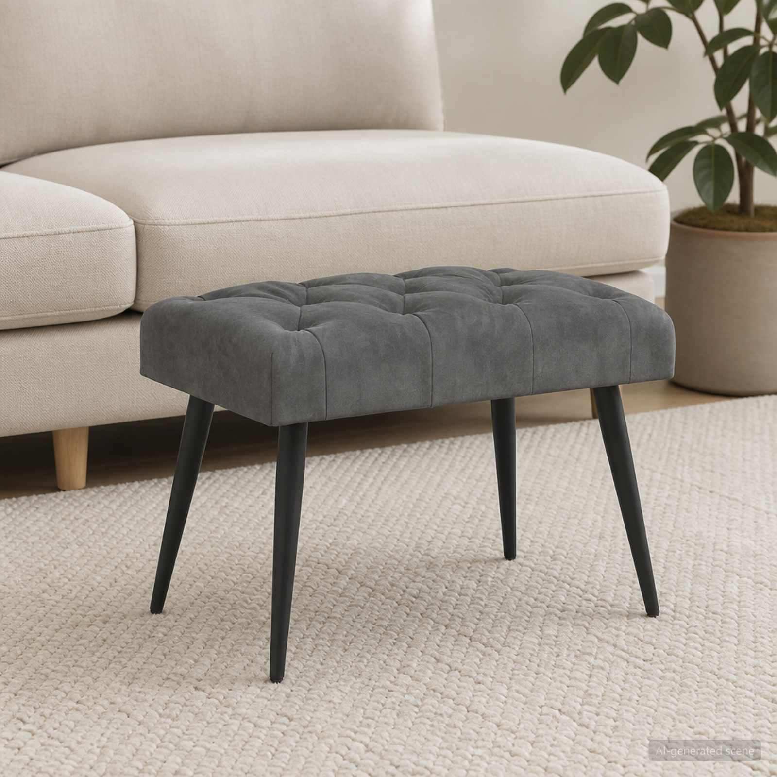 Bank mit Knopfheftung Dunkelgrau 60 x 40 x 45 cm Samt