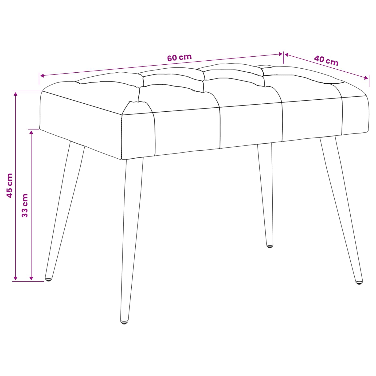 Bank mit Knopfheftung Dunkelgrau 60 x 40 x 45 cm Samt