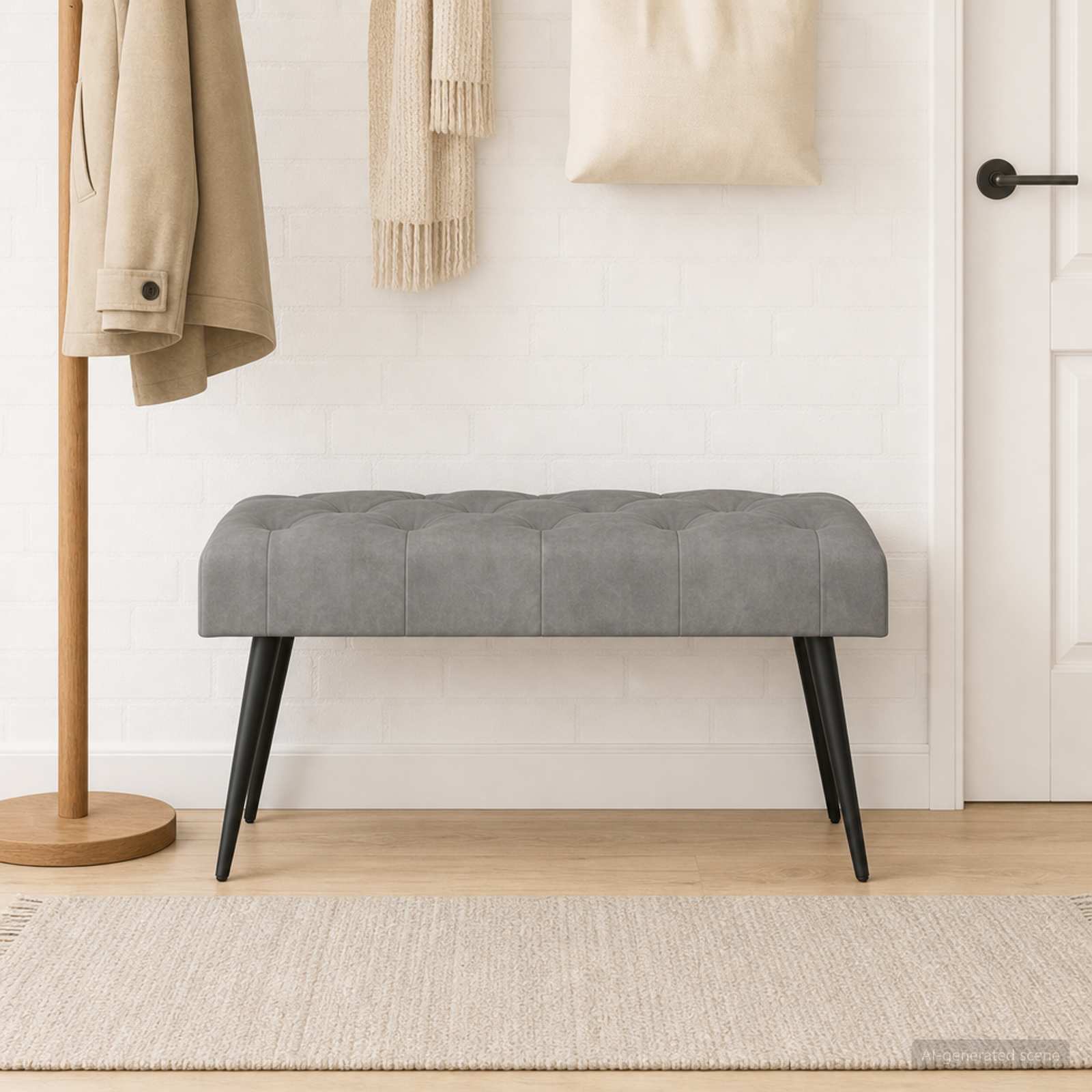 Bank mit Knopfheftung Hellgrau 80 x 40 x 46 cm Samt