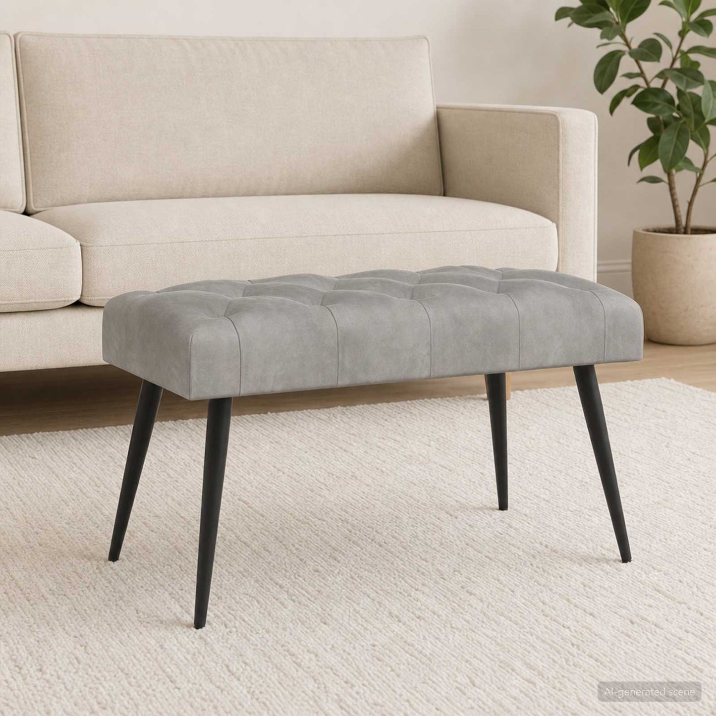 Bank mit Knopfheftung Hellgrau 80 x 40 x 46 cm Samt